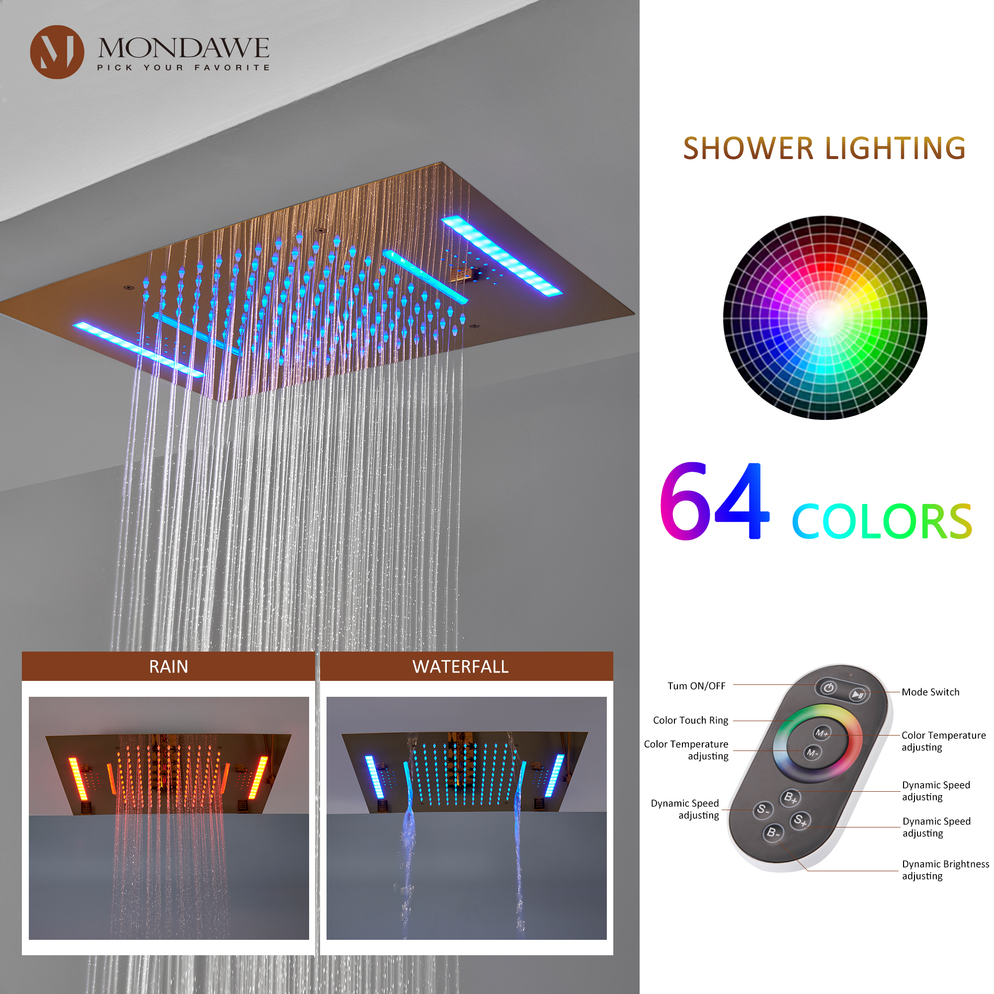 Mondawe Luxury 4-Way Thermostatic Shower System with LED and Music Player-Mondawe