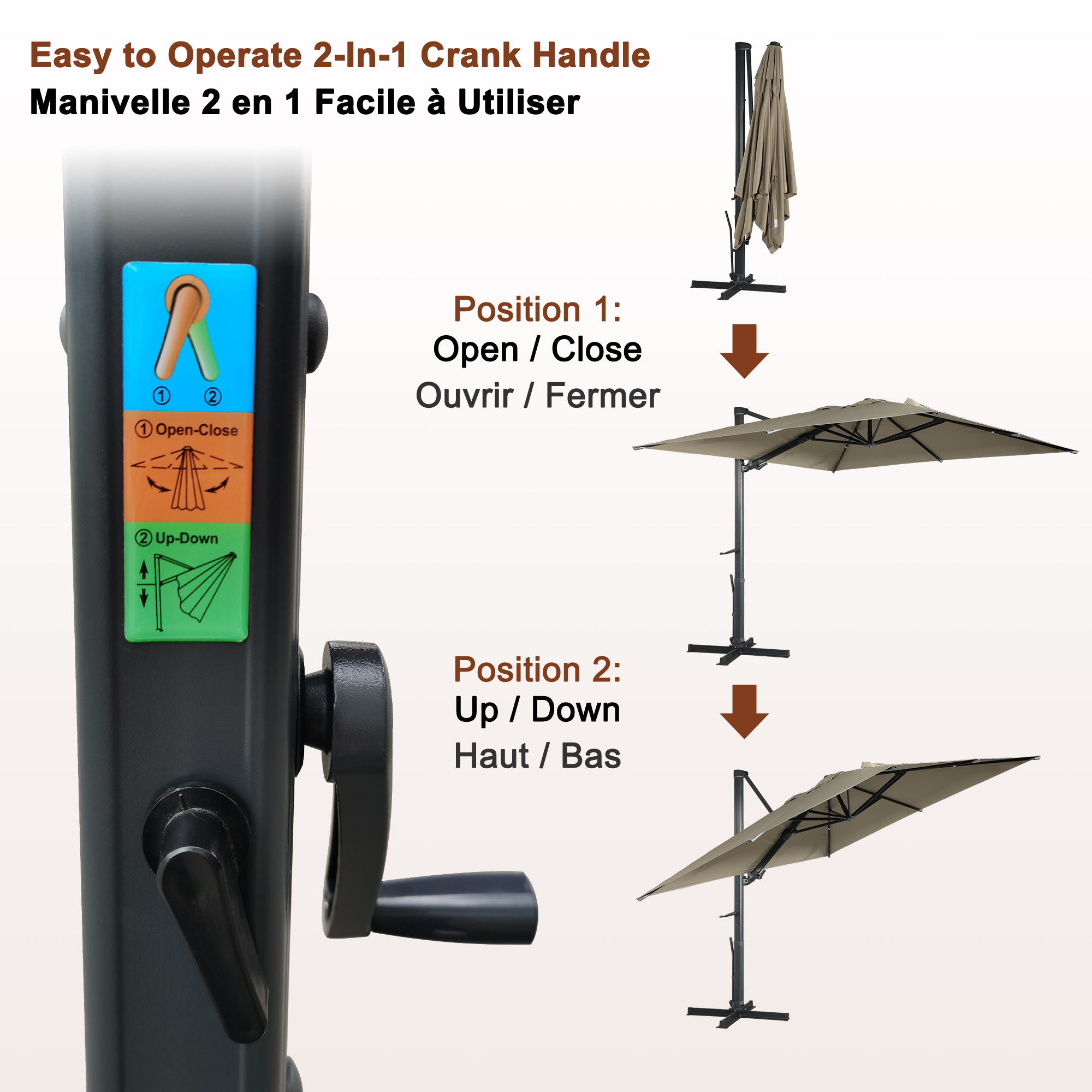 Square Aluminum Cantilever Patio Umbrella with 90° Tilt, LED & Bluetooth Mood Light, and Base Included