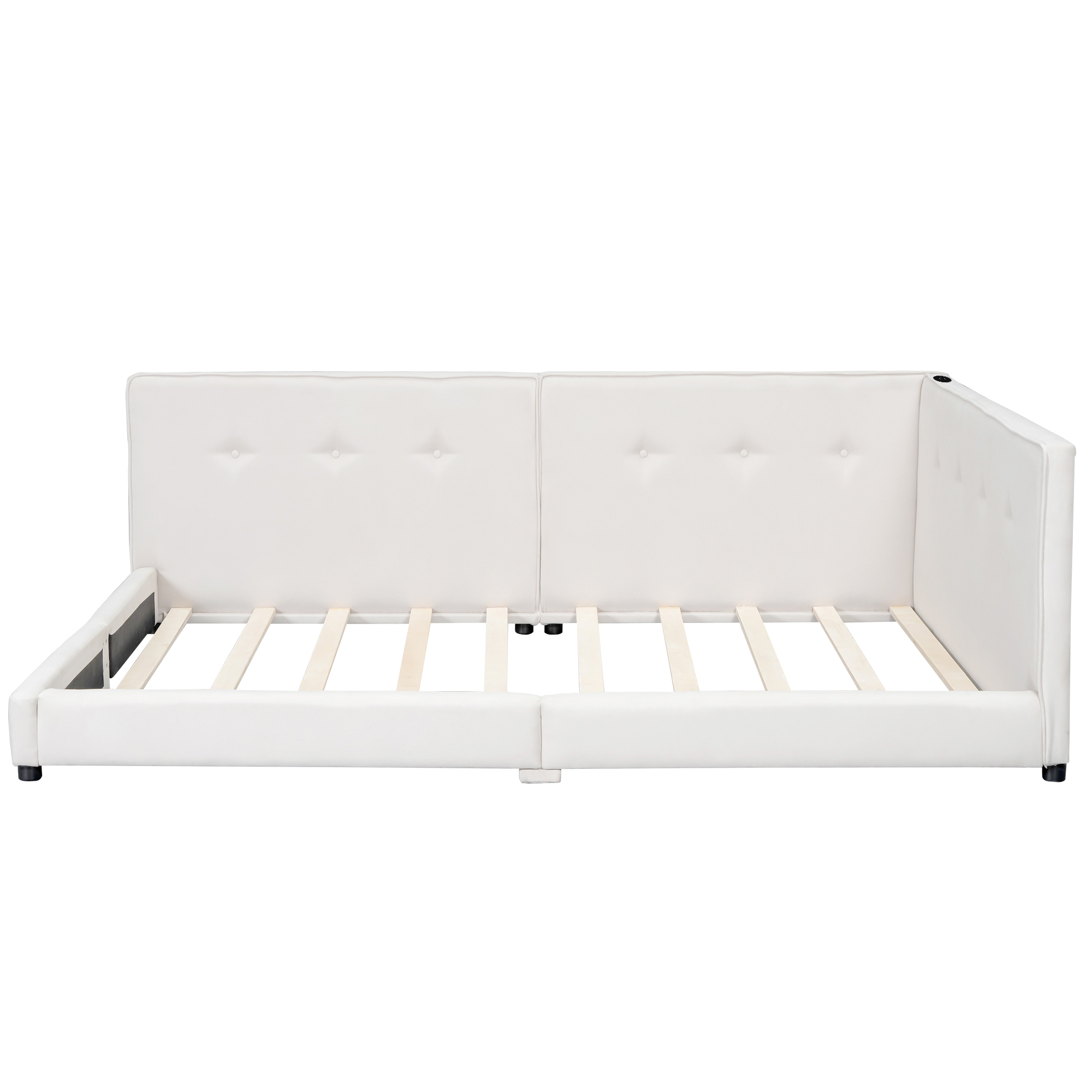Upholstered Full/Queen Size platform bed with USB Ports, Beige 