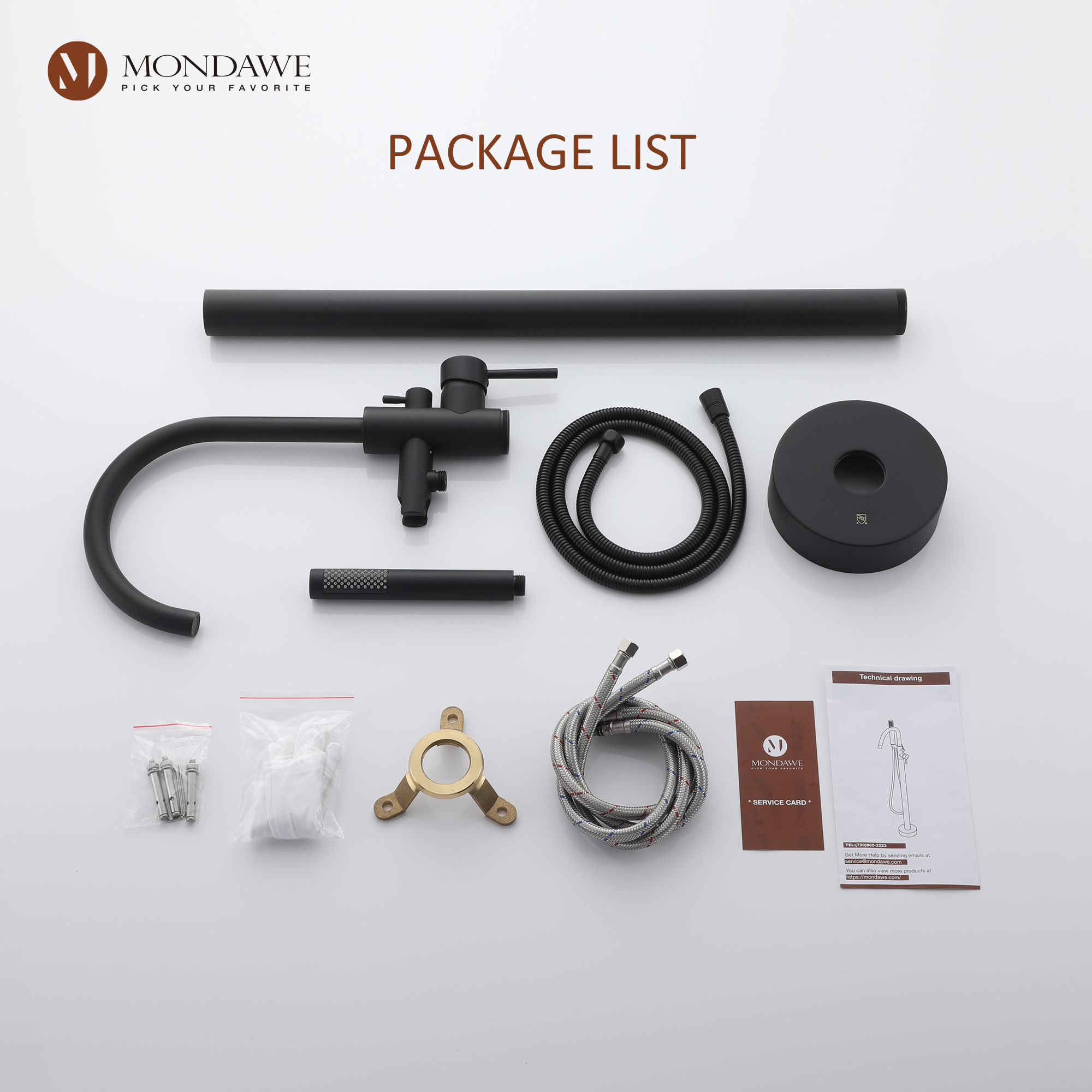 Mondawe Freestanding Shower Head For Matte Black Bathtub Faucet With Solid Brass Body-Mondawe