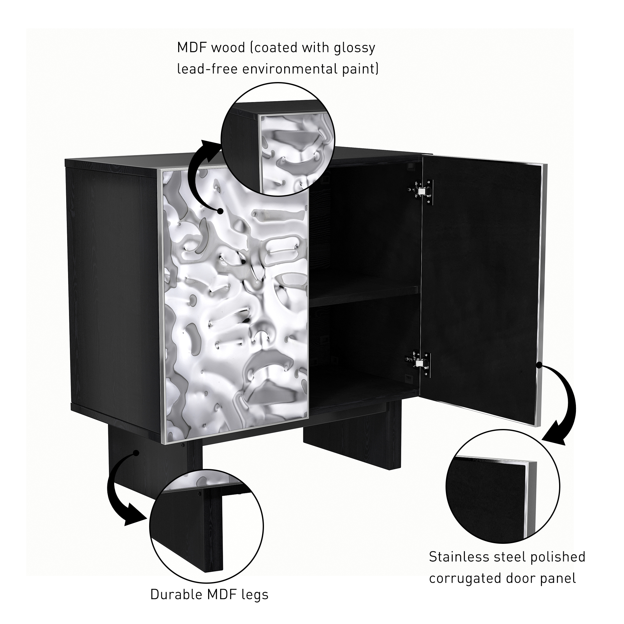 Silver MDF 2-Door/4-Door Wood 62.99 in. Buffet Sideboard Dining Table For Living Room, Foyer and Kitchen-Dining Room