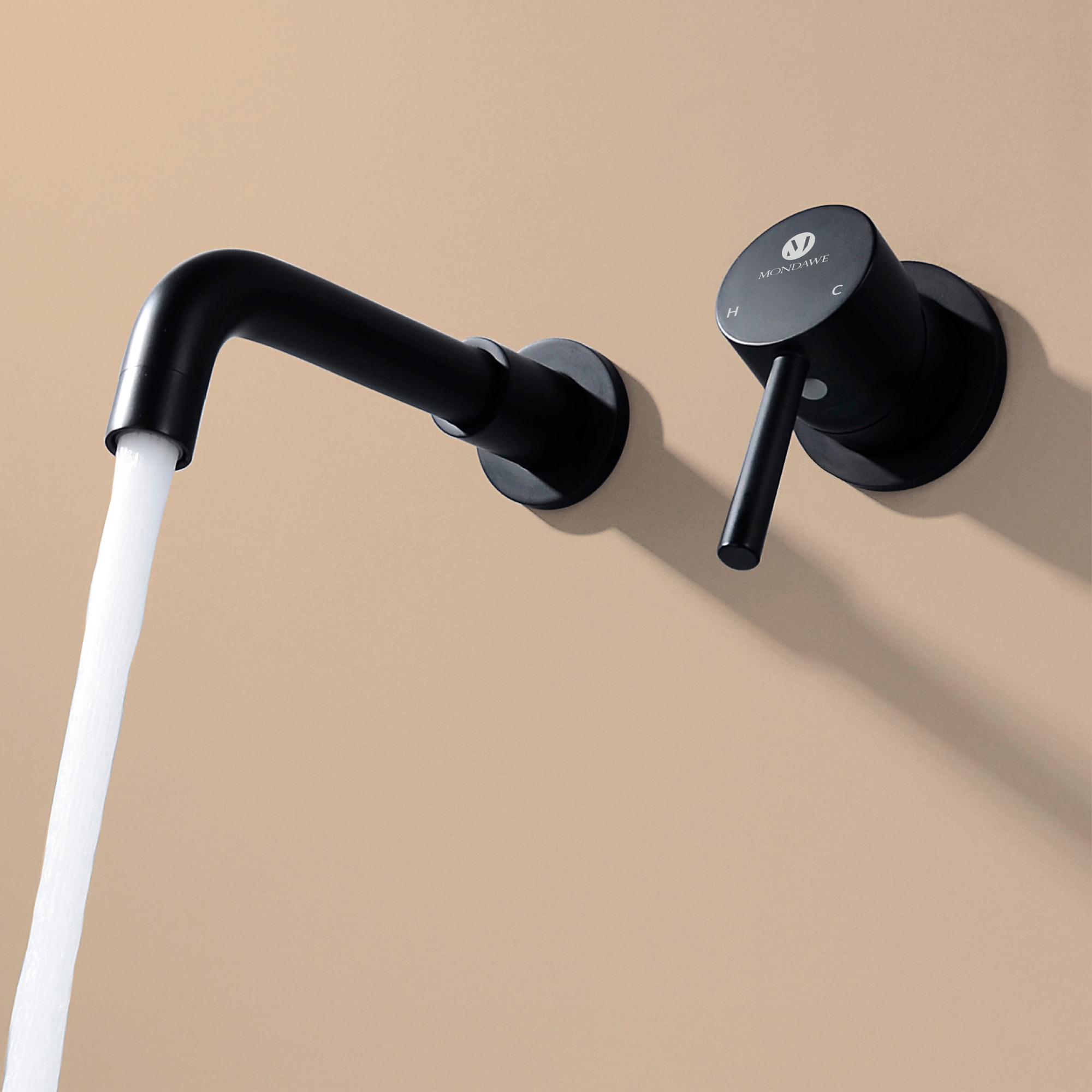 Mondawe Wall Mount Bathroom Sink Faucet Single Handle in Black/Gold-Mondawe