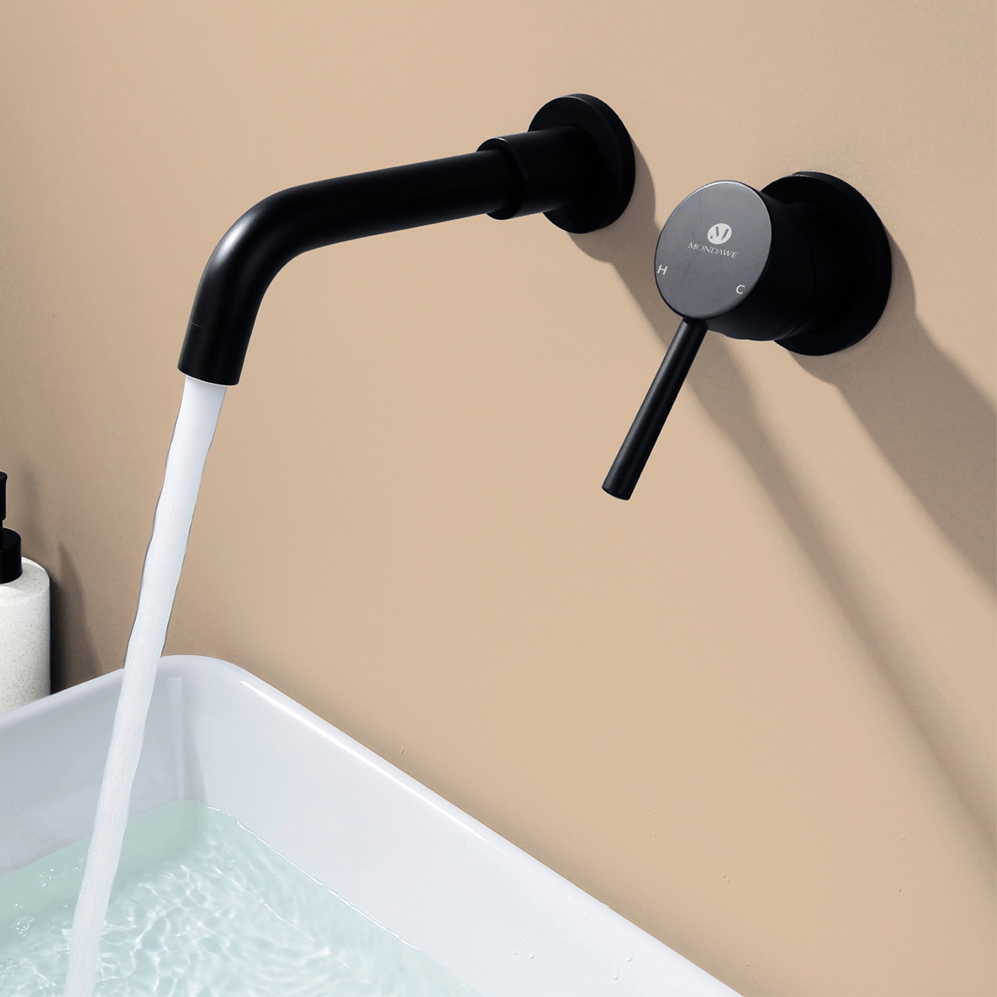 Mondawe Wall Mount Bathroom Sink Faucet Single Handle in Black/Gold-Mondawe