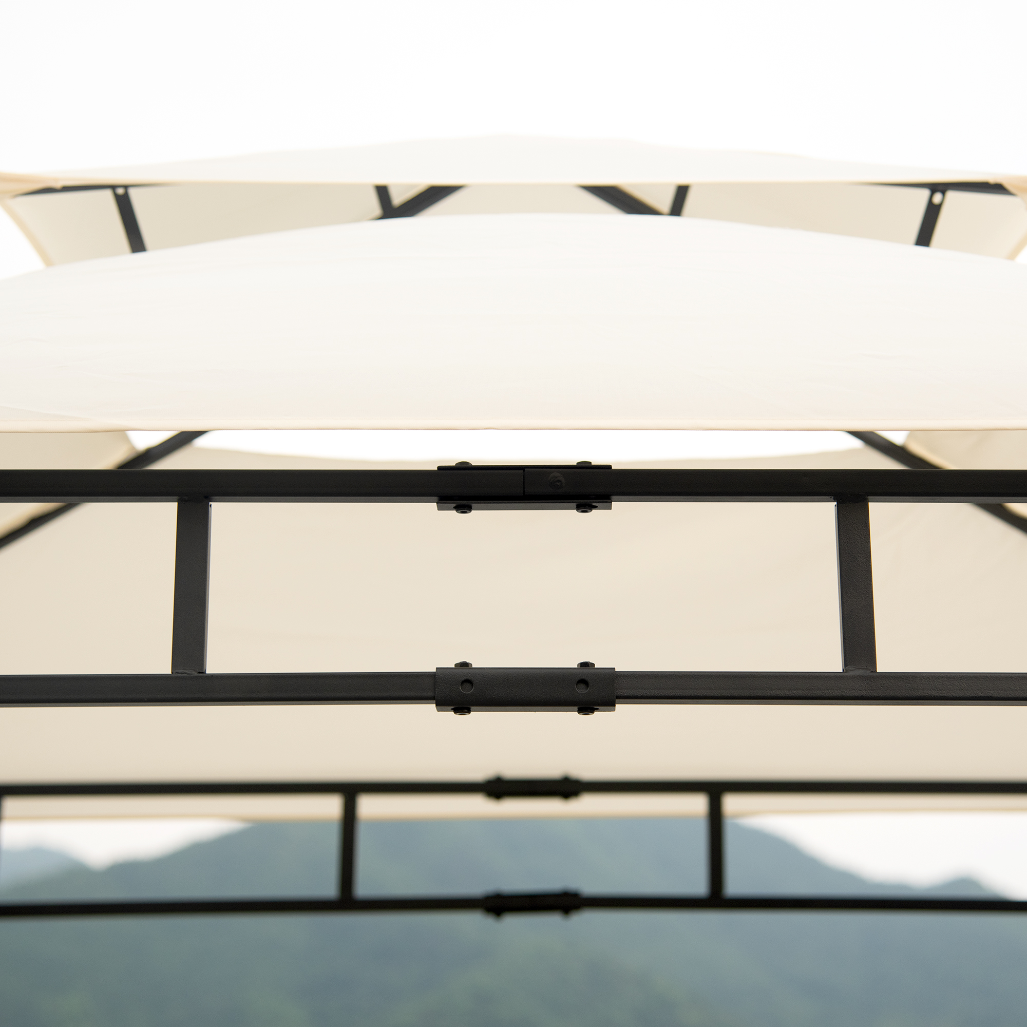 Mondawe 12Ft.Lx4.3Ft.W Iron Double Tiered Backyard Patio BBQ Grill Gazebo with Bar Counters Beige-Mondawe