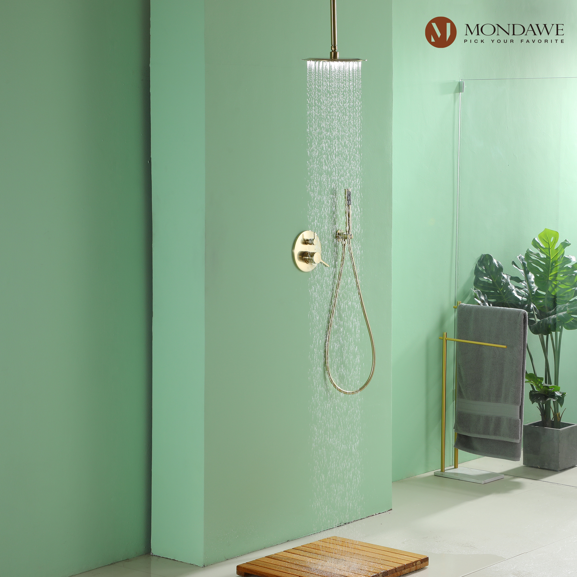 Mondawe 10 Inch Round Bathroom Shower Set in Nickel/Chrome/Black/Gold/Gun Black-Mondawe