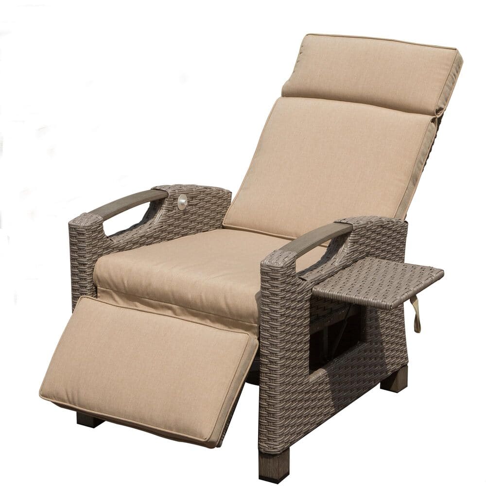 Outdoor Recliner Chair, Patio Recliner with Hand-Woven Wicker, Flip Table Push Back, Adjustable Angle, Thickness Cushions