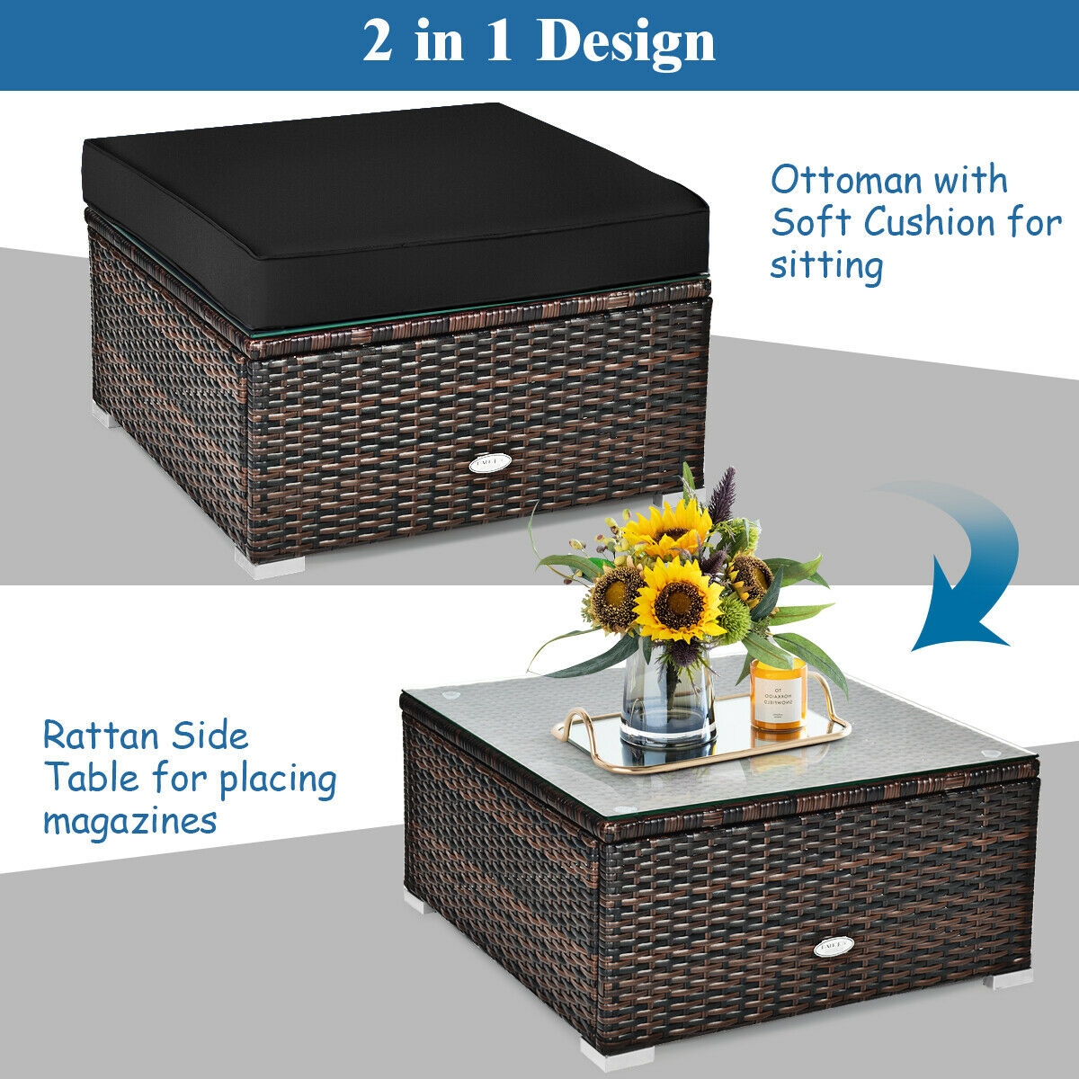 Mondawe 6 Pcs Patio Rattan Furniture Set with Sectional Cushion-Black-Mondawe