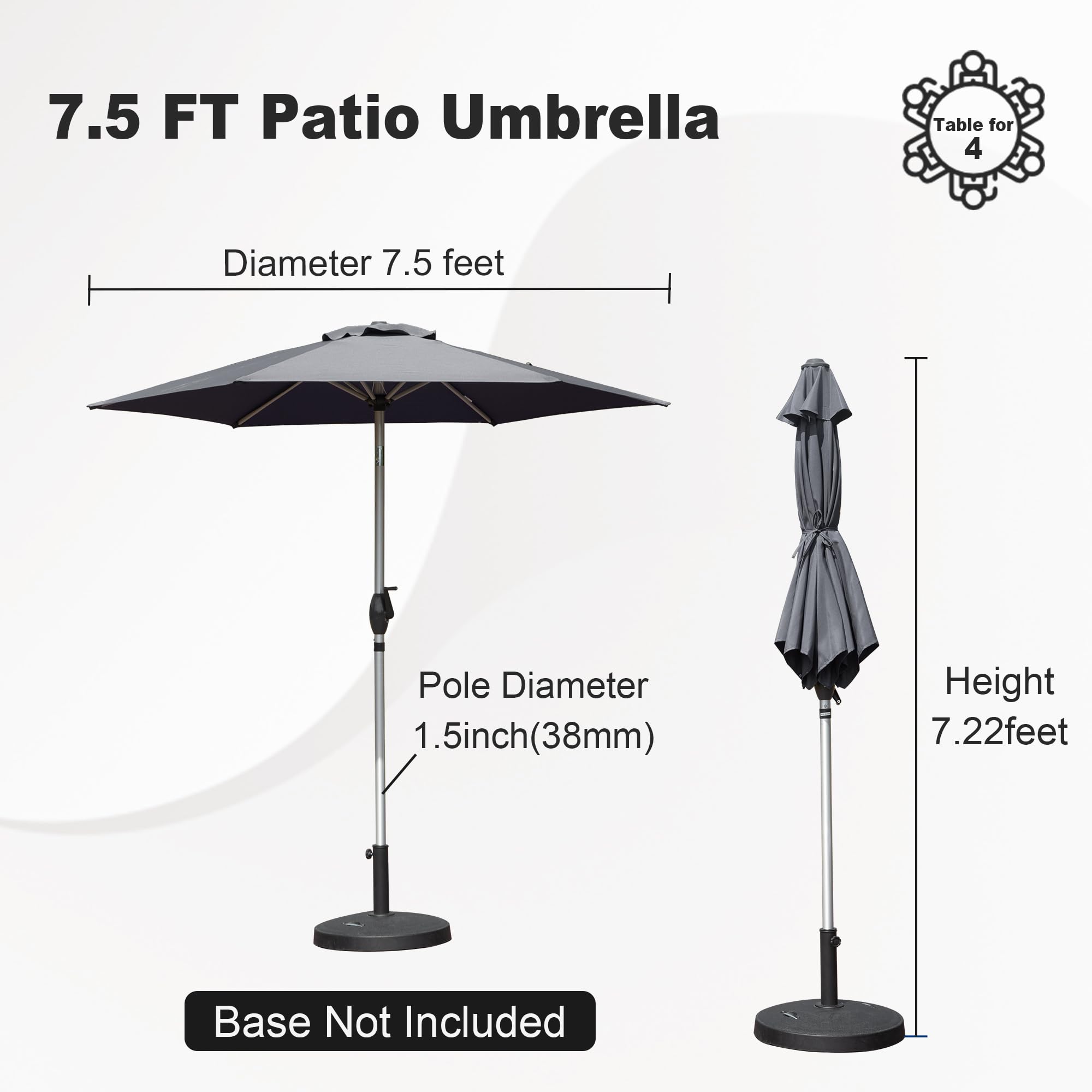 7.5FT Patio Umbrella, Outdoor Table Umbrella with Push Button Tilt and Crank, UV Protection Waterproof Market Sun Umbrella with 8 Sturdy Ribs for Garden, Deck, Backyard, Pool (Beige/Brick red/Navy Blue/Gray)