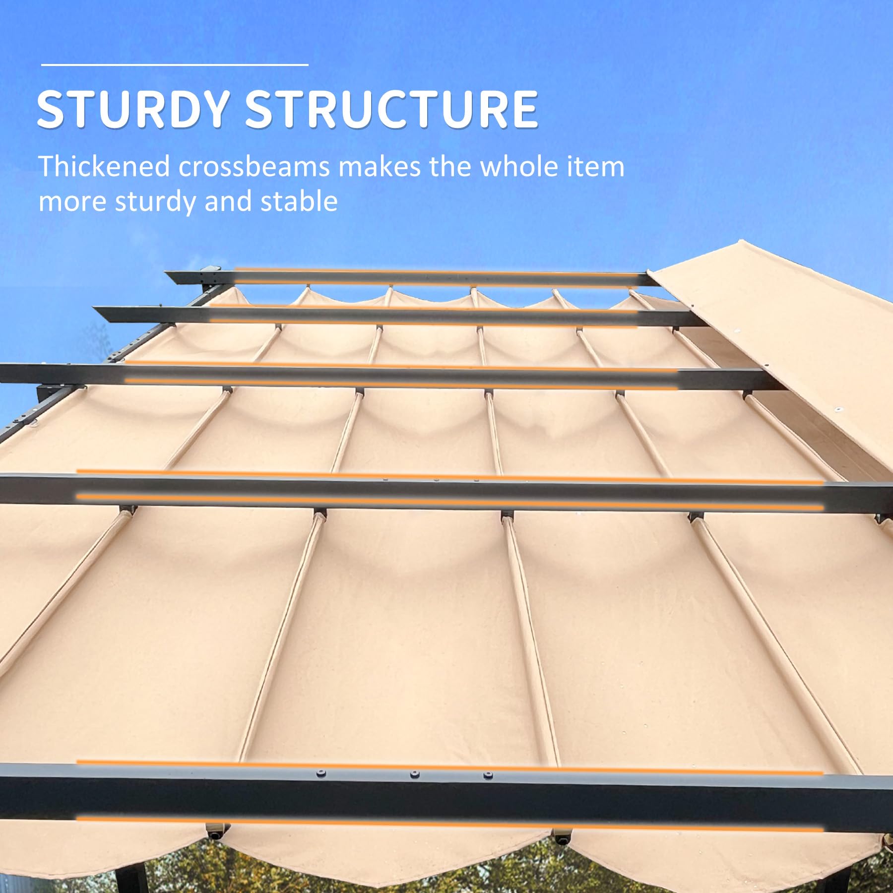 11 X 16 FT Outdoor Living Outdoor Retractable Pergola with Weather-Resistant Canopy Aluminum Garden Pergola Patio Grill Gazebo for Courtyard -Lake Blue/Dark Gray/Khaki