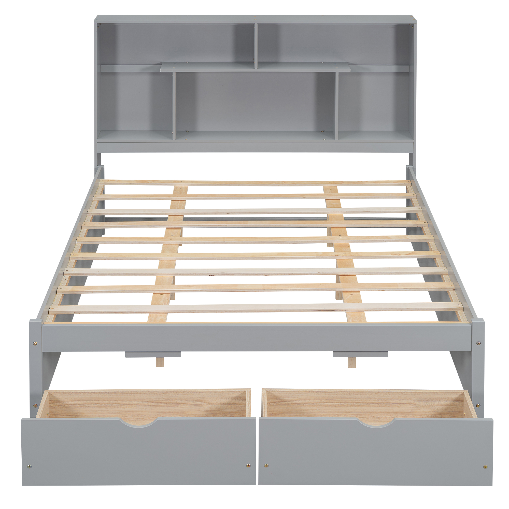 Full/Queen Size Platform Bed with Storage Headboard and 2 Drawers, Gray/White