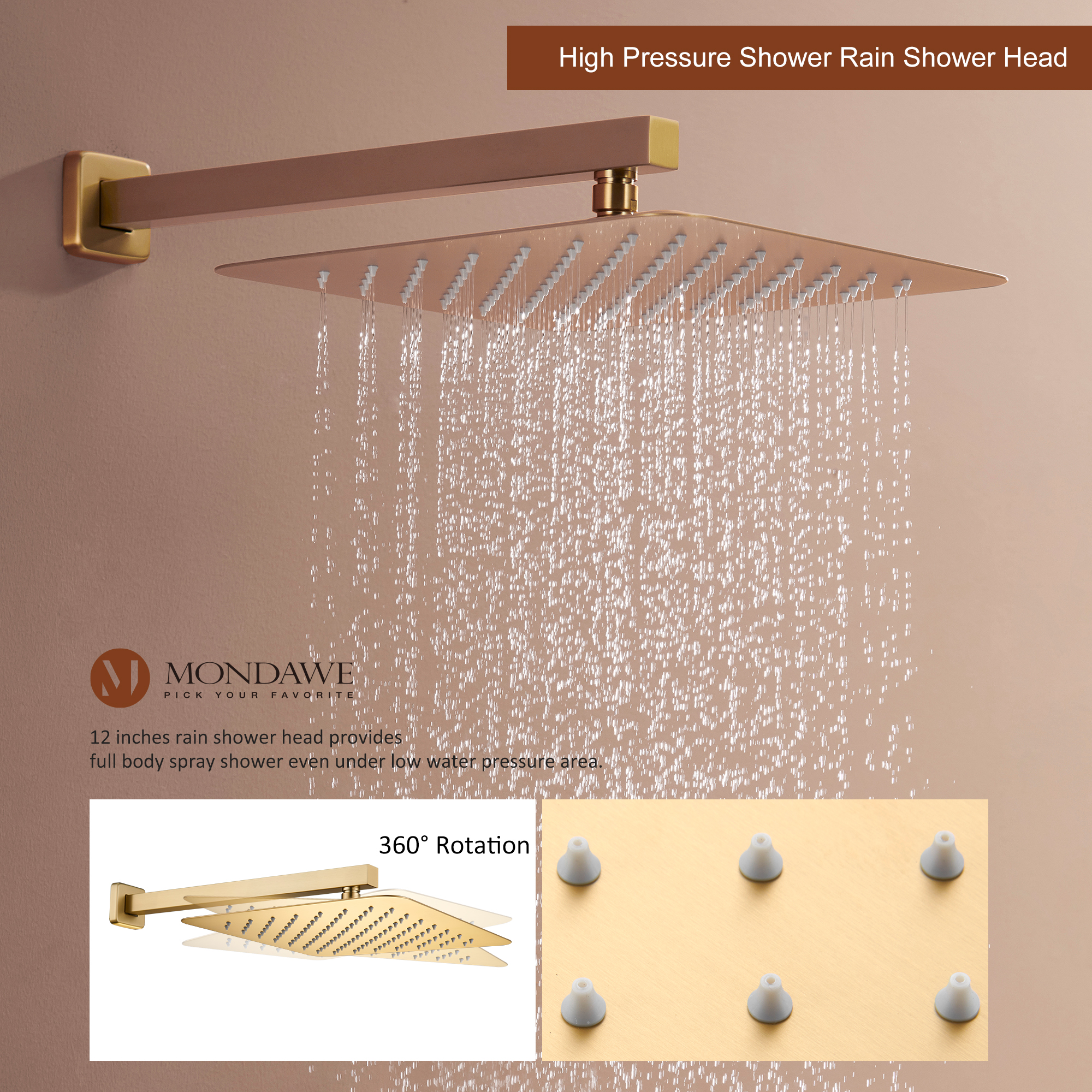 Mondawe Wall Mount Pressure Balanced Rain Shower Head System with Body Sprayers Handheld Shower and Digital Display-Mondawe