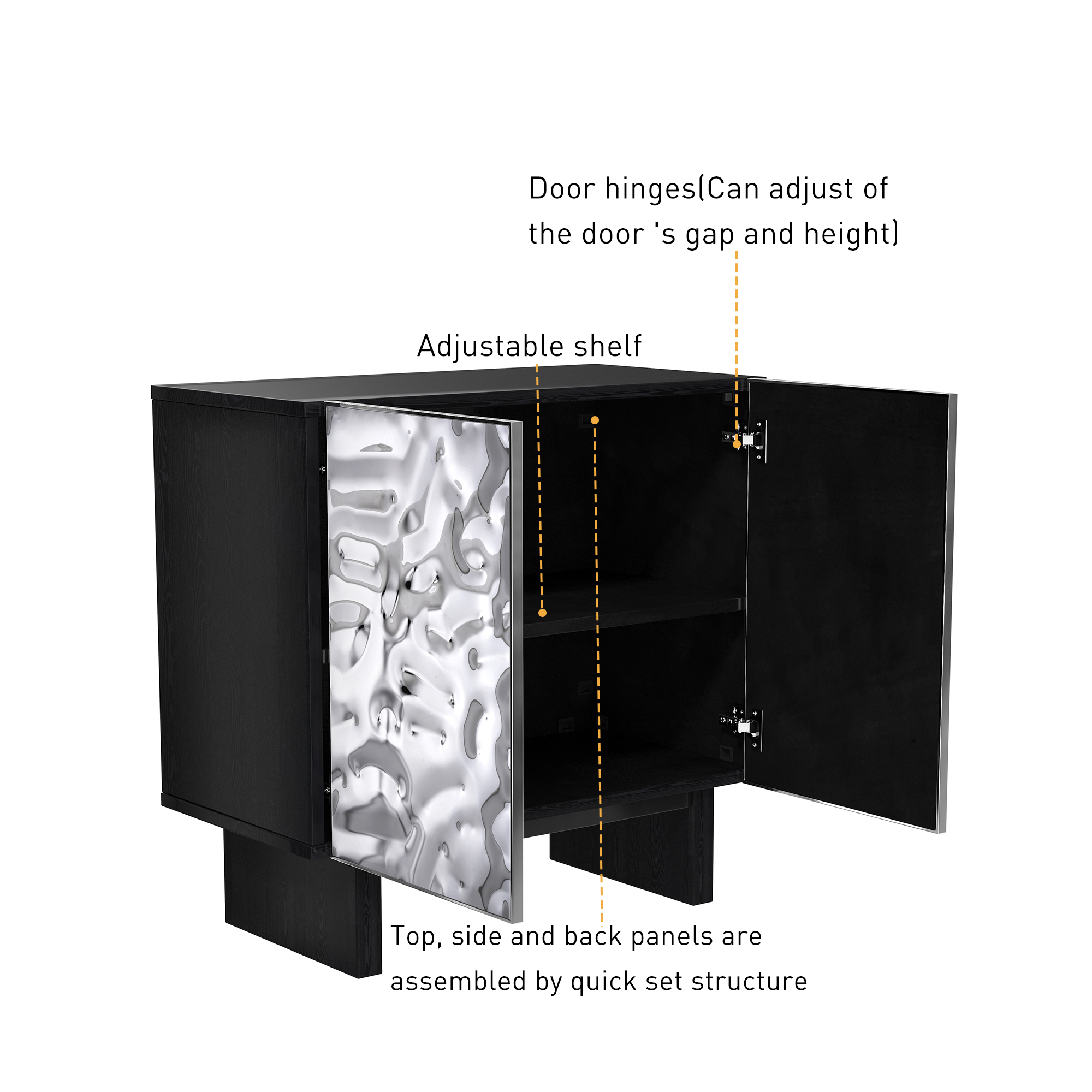 Silver MDF 2-Door/4-Door Wood 62.99 in. Buffet Sideboard Dining Table For Living Room, Foyer and Kitchen-Dining Room