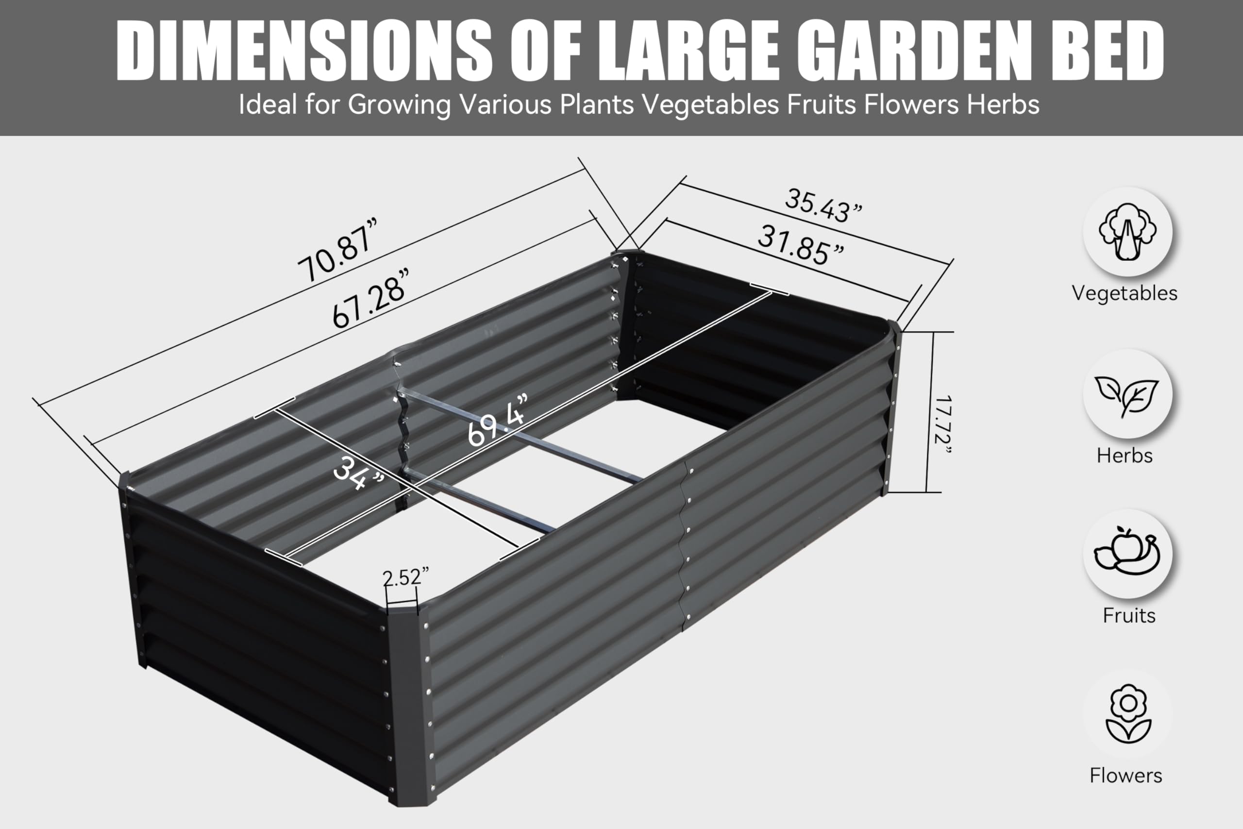 6x3x1.5ft Galvanized Raised Garden Bed, Outdoor Planter Garden Boxes Large Metal Planter Box for Gardening Vegetables Fruits Flowers, Green/Silvery/Gray