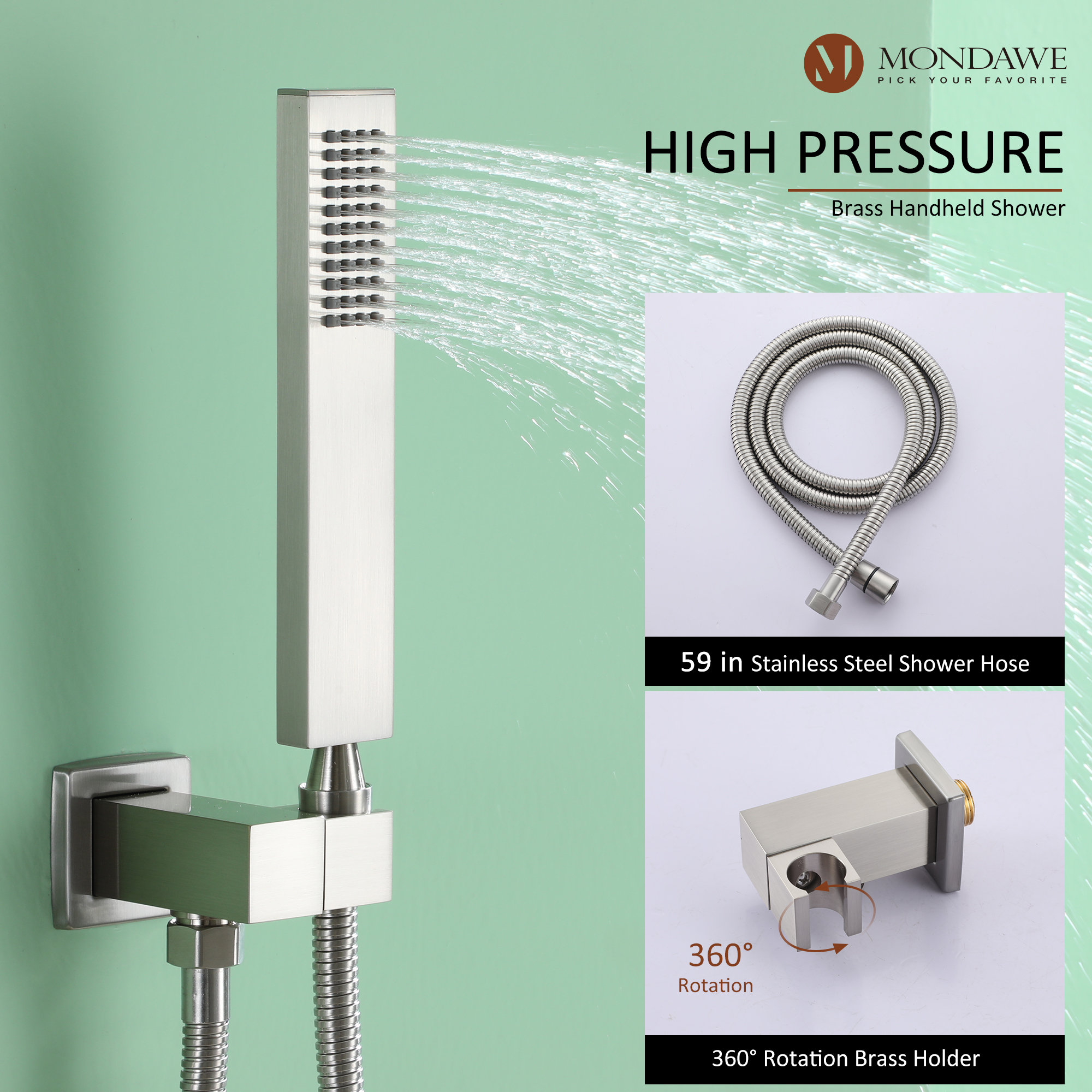 Mondawe Three function Pressure Balance Shower Set with 10 in Shower Head(5 color, Valve Included)-Mondawe