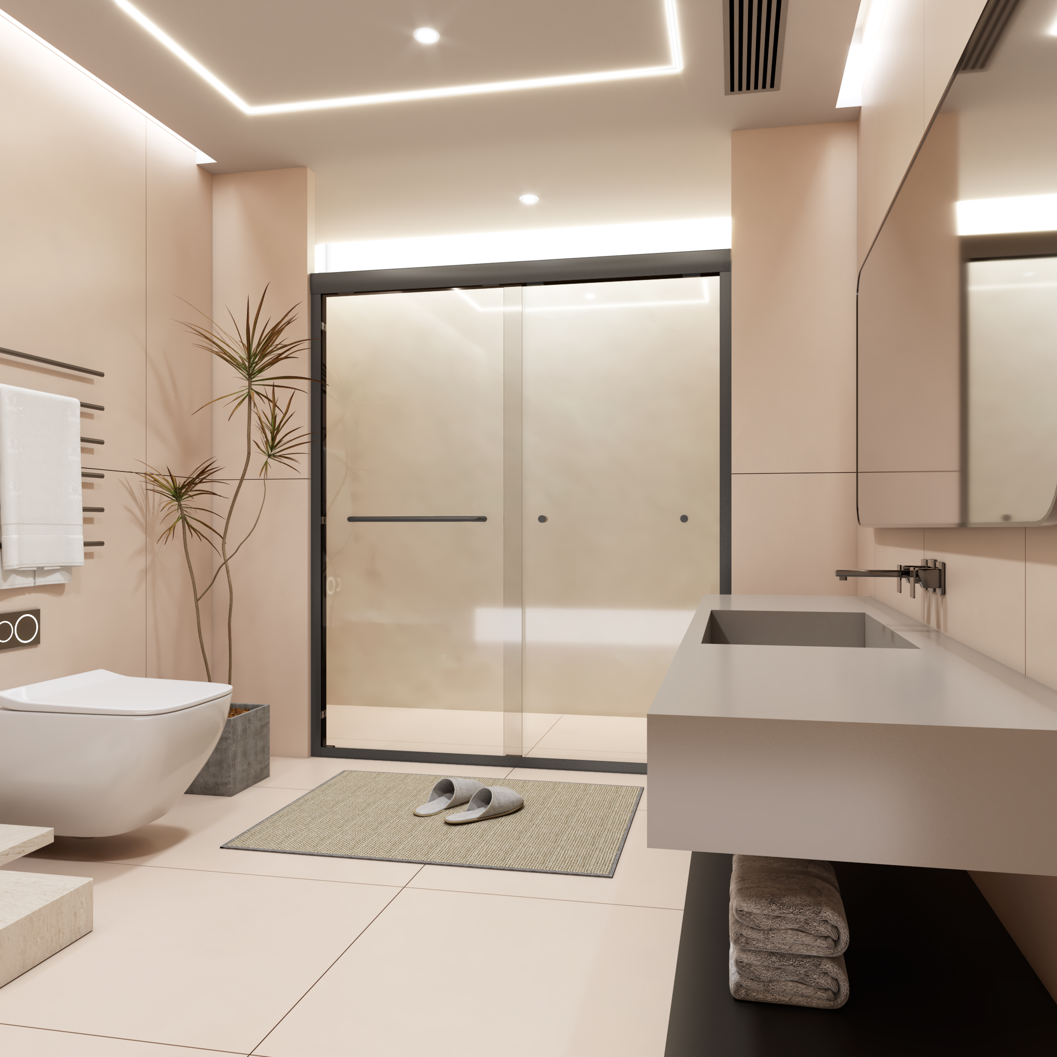 Semi-Frameless Double Sliding Shower Door - Bypass Design, 56"-60" W x 70" H, Matte Black, 1/4" SGCC Tempered Glass with Explosion-Proof Film