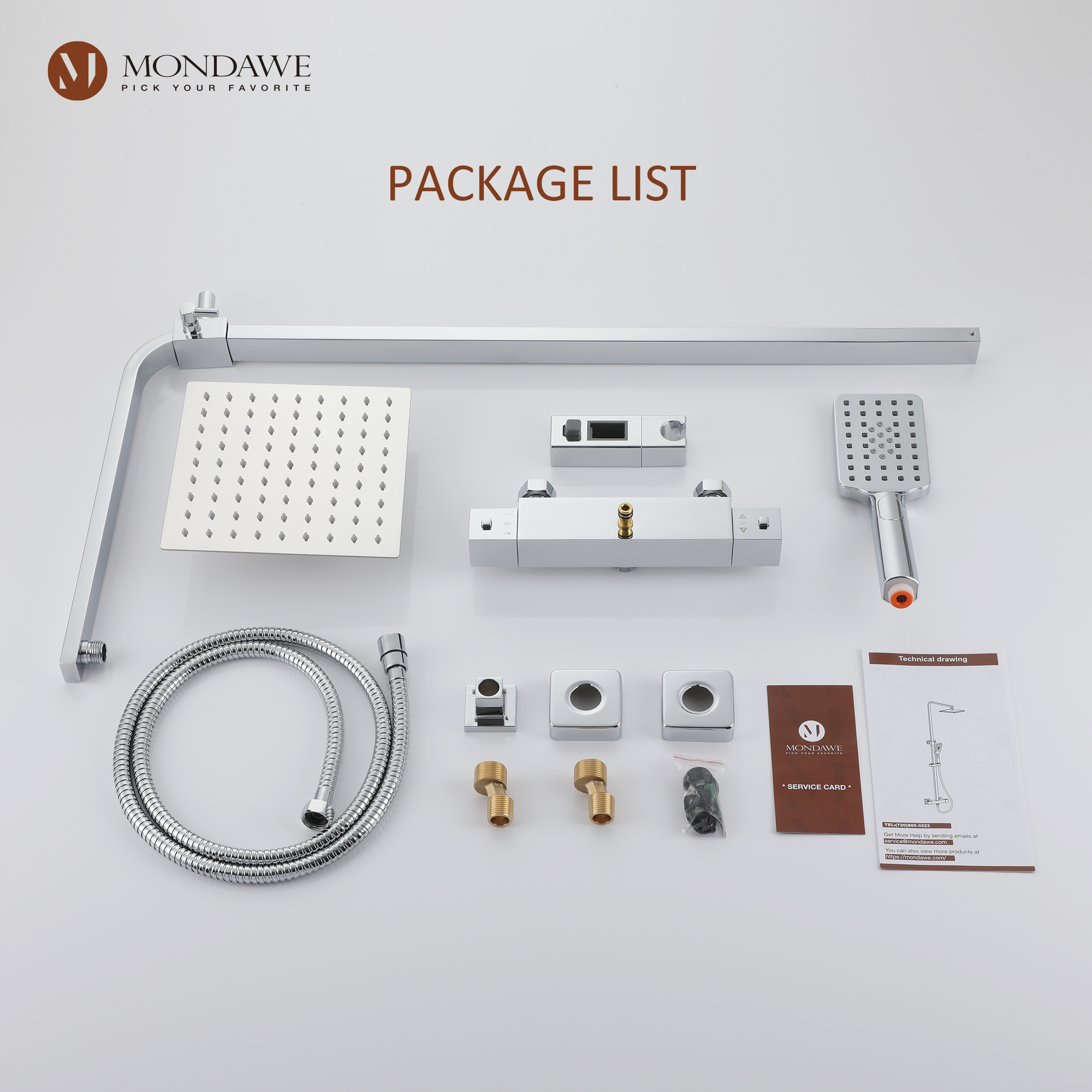 Mondawe Stainless Steel Thermostatic Shower Bar System in Black/Chrome(Square)-Mondawe