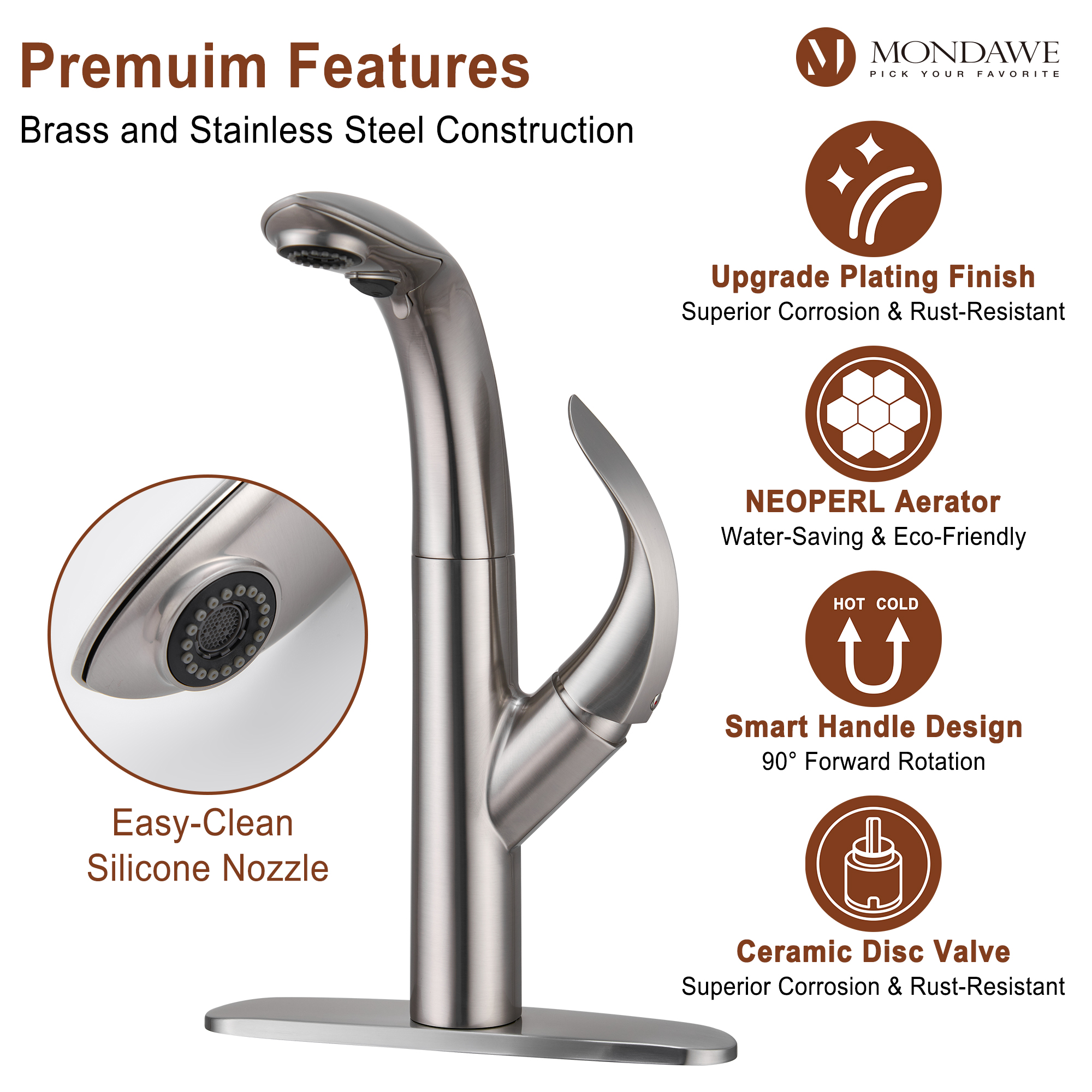 Mondawe 3-FunctionTulip High Arc Pull Down Single Handle Deck Mount Best Kitchen Faucets 2022-Mondawe