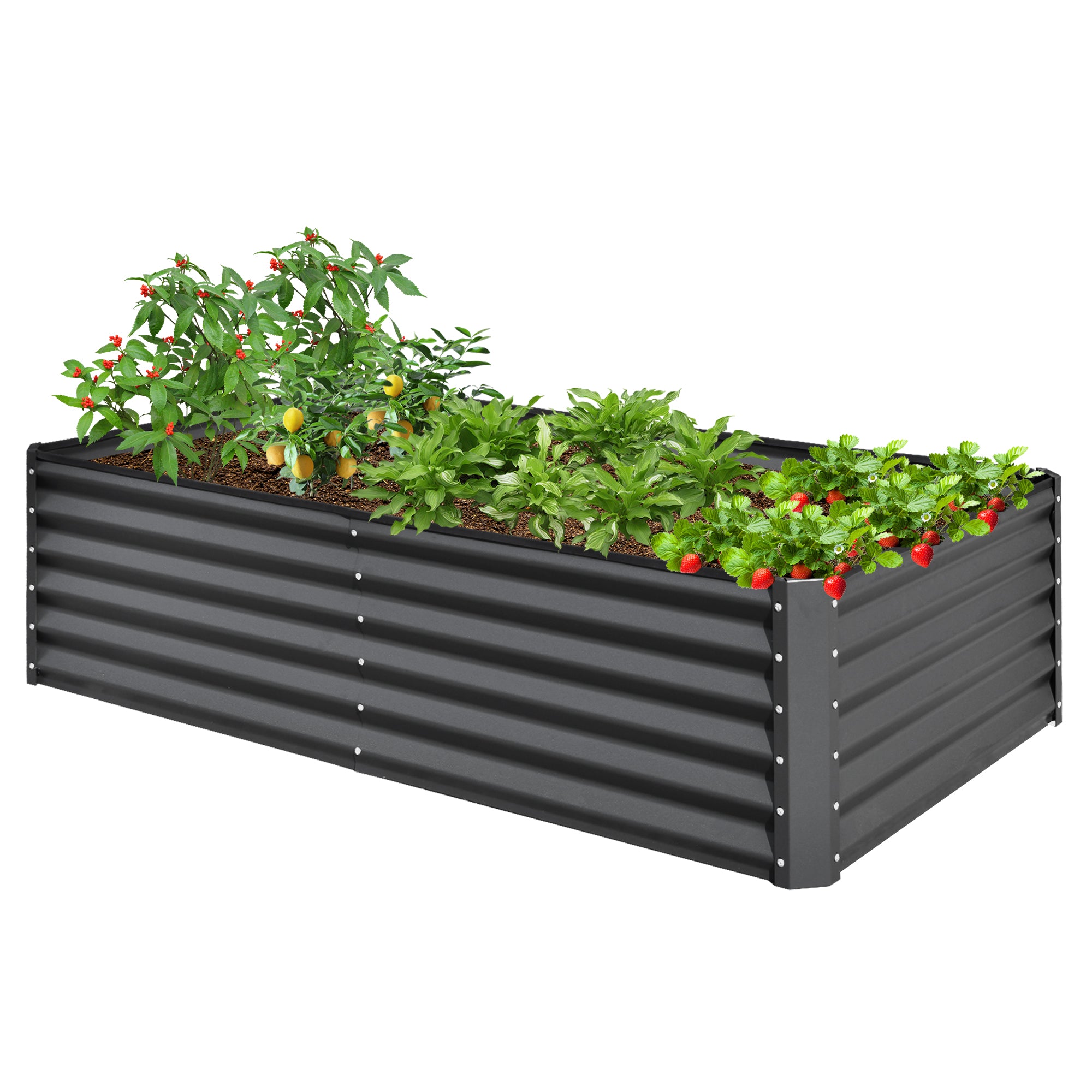 8x4x1.5 ft Galvanized Raised Garden Bed, Outdoor Planter Garden Boxes Large Metal Planter Box for Gardening Vegetables Fruits Flowers, Silver/Green/Gray