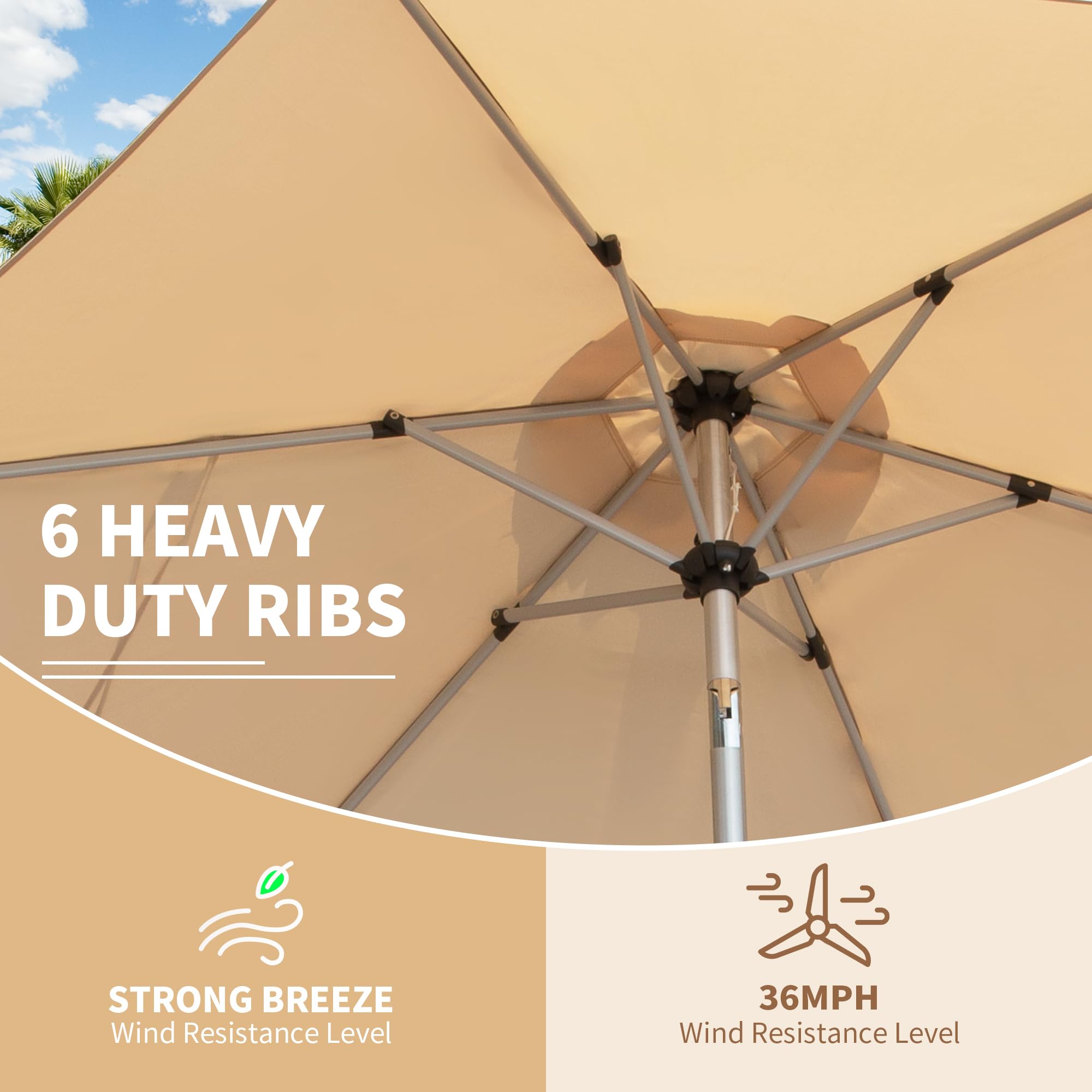 7.5FT Patio Umbrella, Outdoor Table Umbrella with Push Button Tilt and Crank, UV Protection Waterproof Market Sun Umbrella with 8 Sturdy Ribs for Garden, Deck, Backyard, Pool (Beige/Brick red/Navy Blue/Gray)
