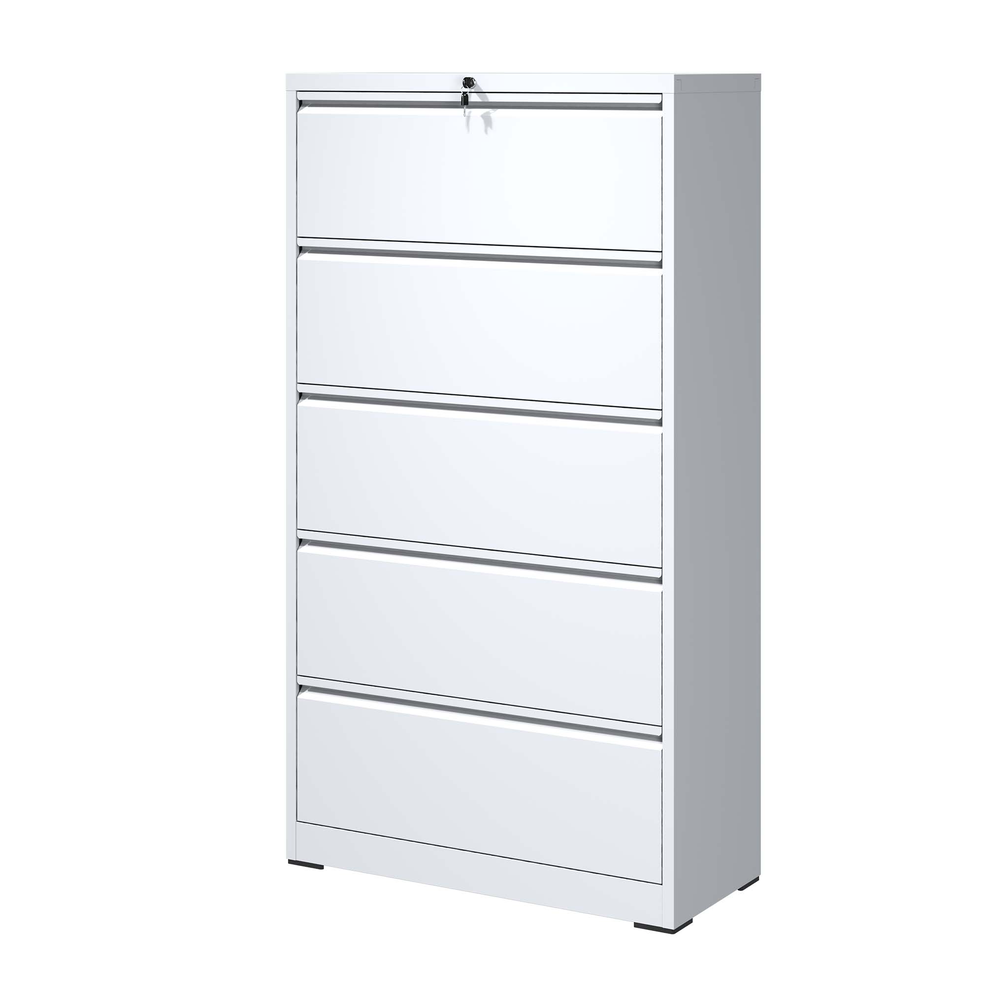 5 Drawer Metal Lateral File Cabinet , White/Black Filing Cabinet with Lock, Lockable File Cabinet for Home Office, Locking Metal File Cabinet for Legal/Letter/A4/F4 Size 