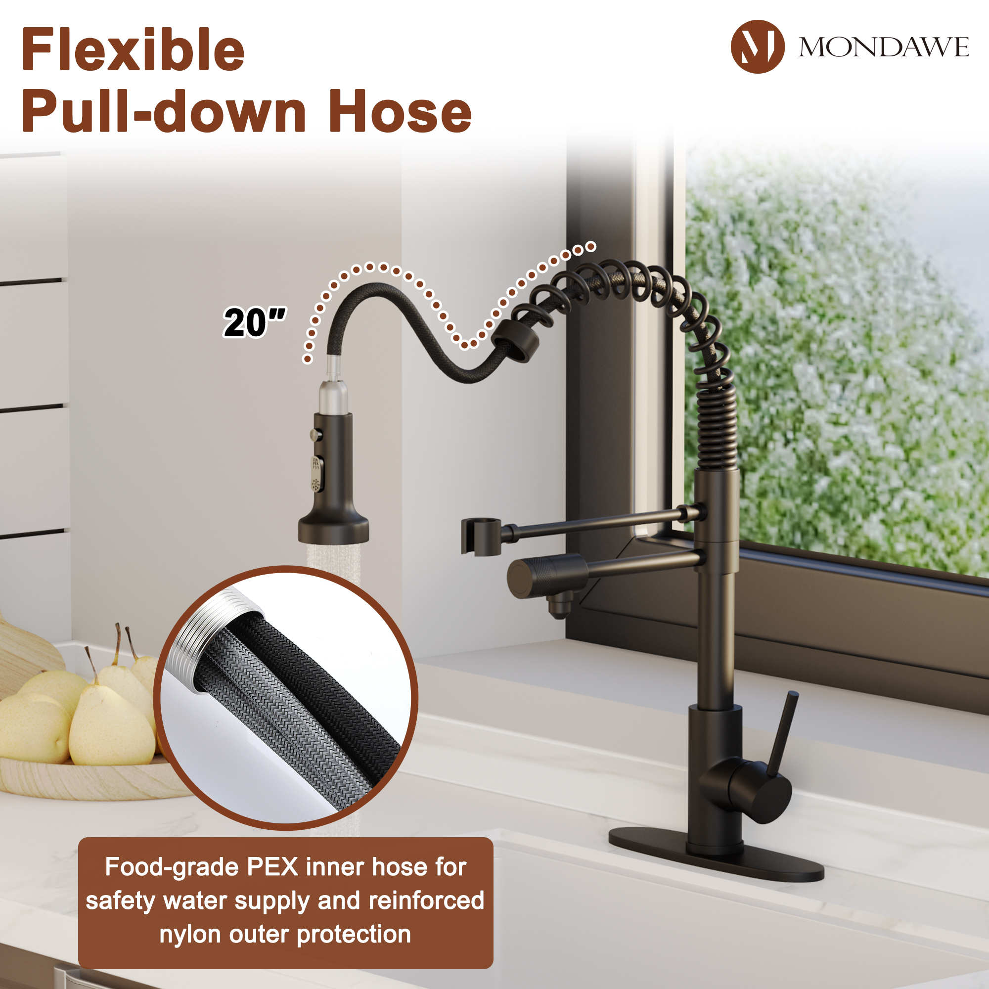 Mondawe 1.8 gpm Lead-Free Copper Brass Single Handle Pull Down Kitchen Faucet for Bar Laundry Kitchen Sink-Mondawe