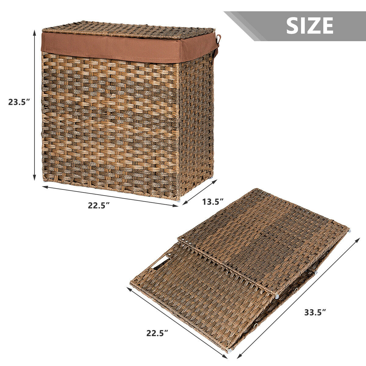 Mondawe Hand-woven Foldable Rattan Laundry Basket-Brown-Mondawe