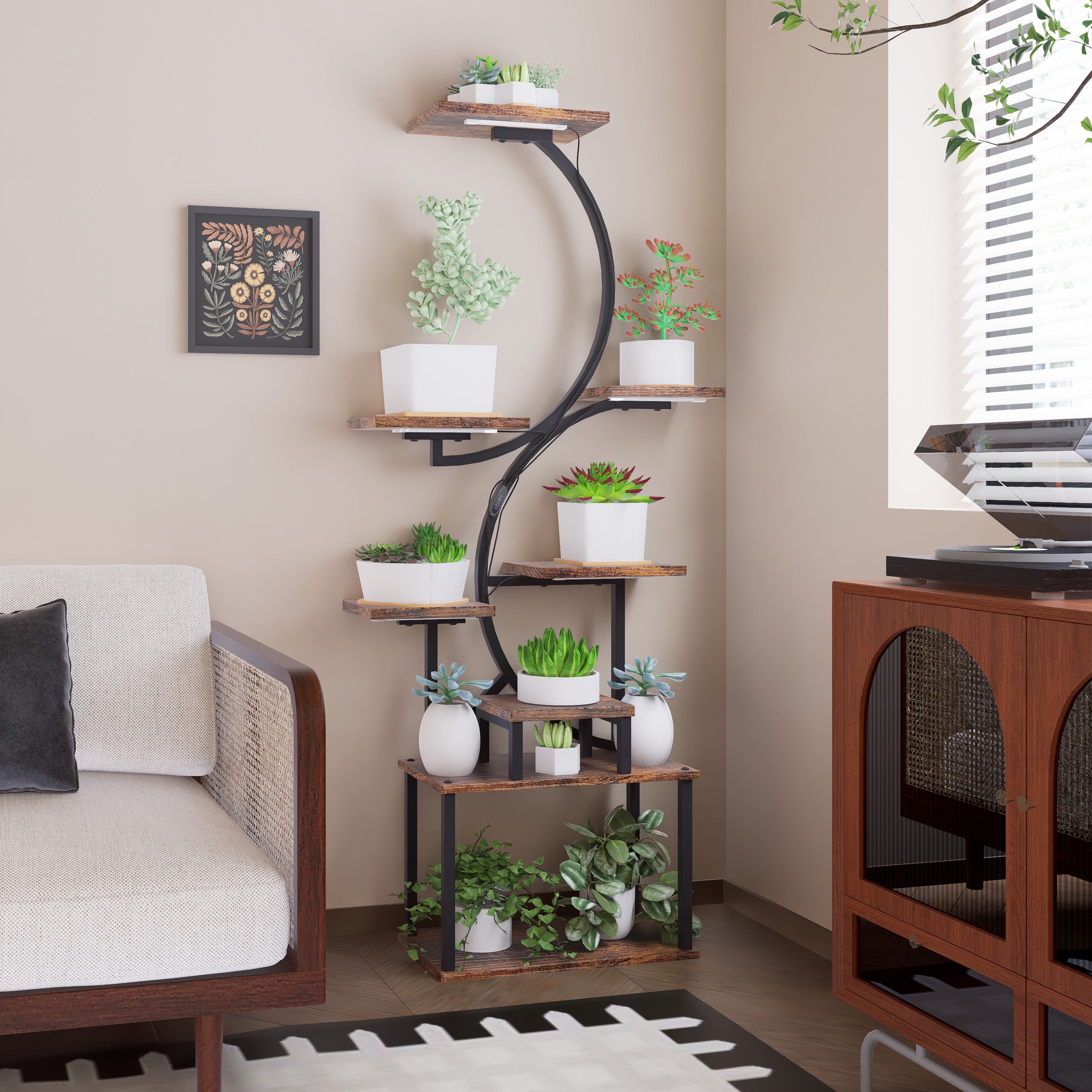 8-Tiered Indoor Plant Stand with 5 Grow Lights, 10-Level Stepless Dimming, Durable Thickened Metal Steel Pipe (0.8mm) for Living Room, Garden 