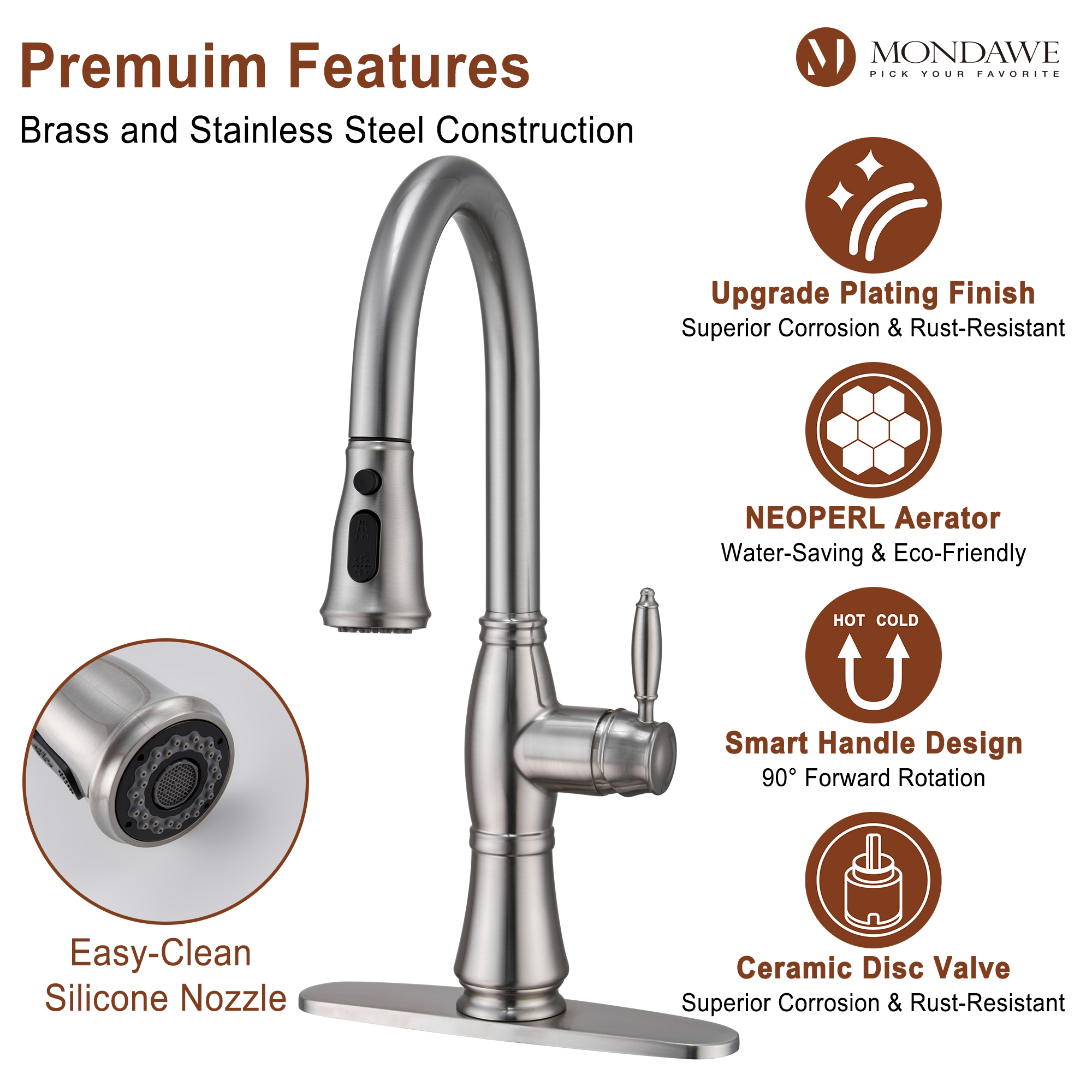 Mondawe Retro Tulip High Arc Pull Down Single Handle Deck Mount Kitchen Faucet-Mondawe
