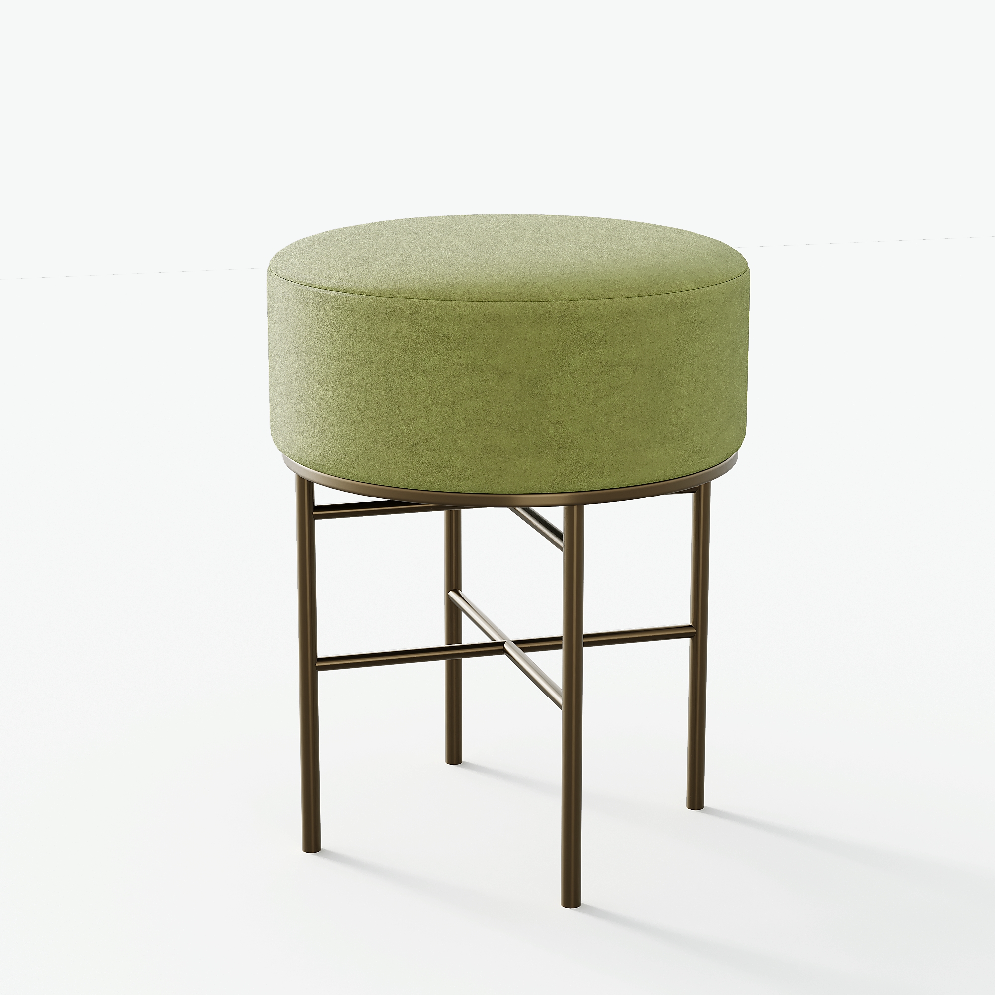 2 pcs Round Cushioned Vanity Stool, Linen Upholstered Vanity Stool for Makeup Room, Modern Soft Stool for Bar and Dining, Ottoman Footrest Stool with Metal Legs for Living Room, Bedroom(Matcha Green/Black) 