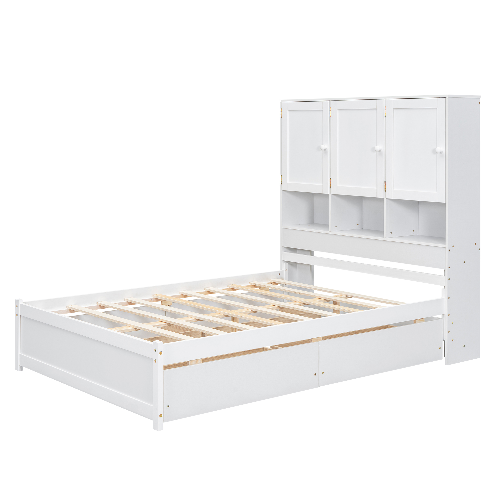 Full/Queen Size Platform Bed with Storage Headboard and 4 Drawers, Gray/White