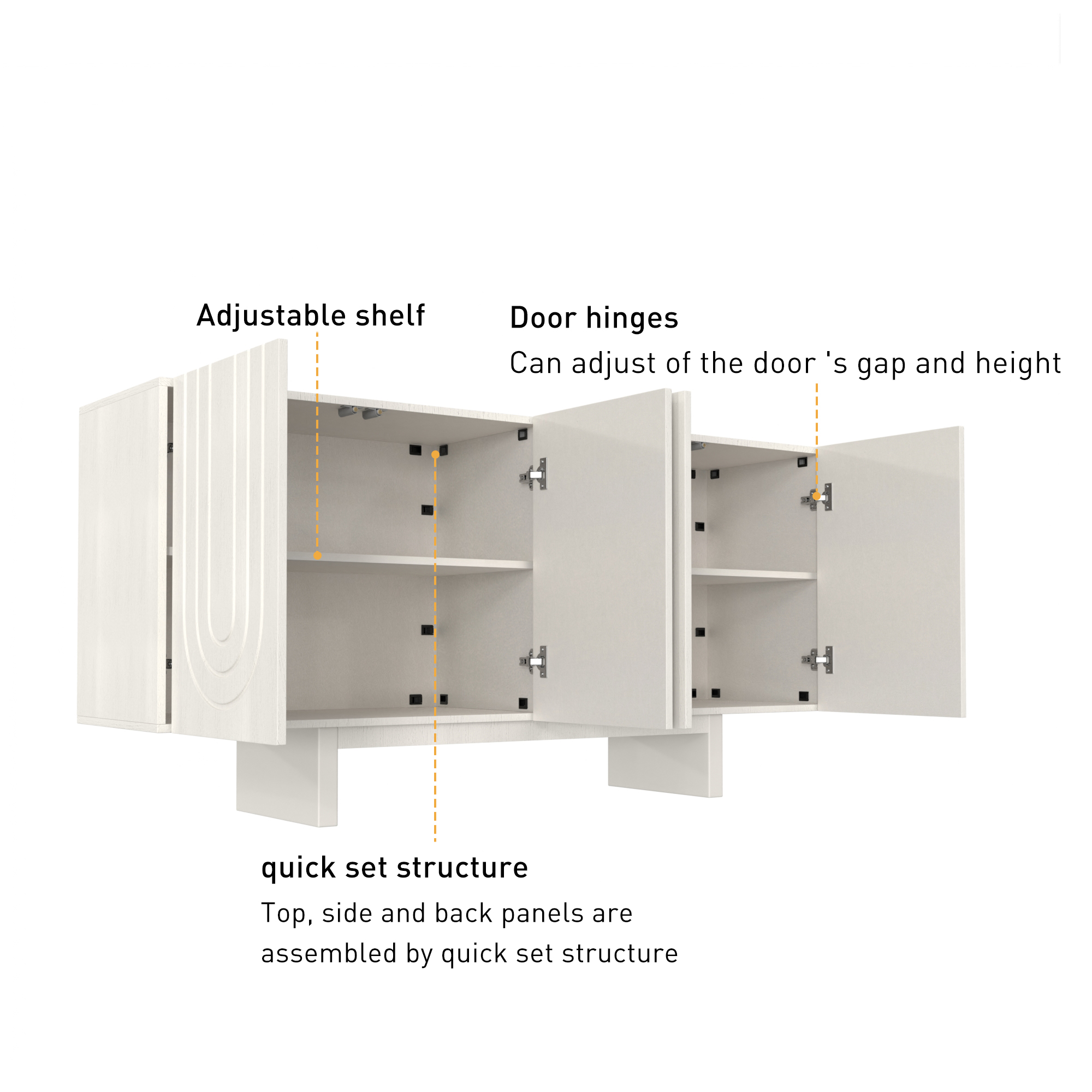 Dark Brown/White 4-Door 62.99 in. Wood Grain Buffet Sideboard with MDF Legs For Living Room, Foyer and Kitchen-Dining Room
