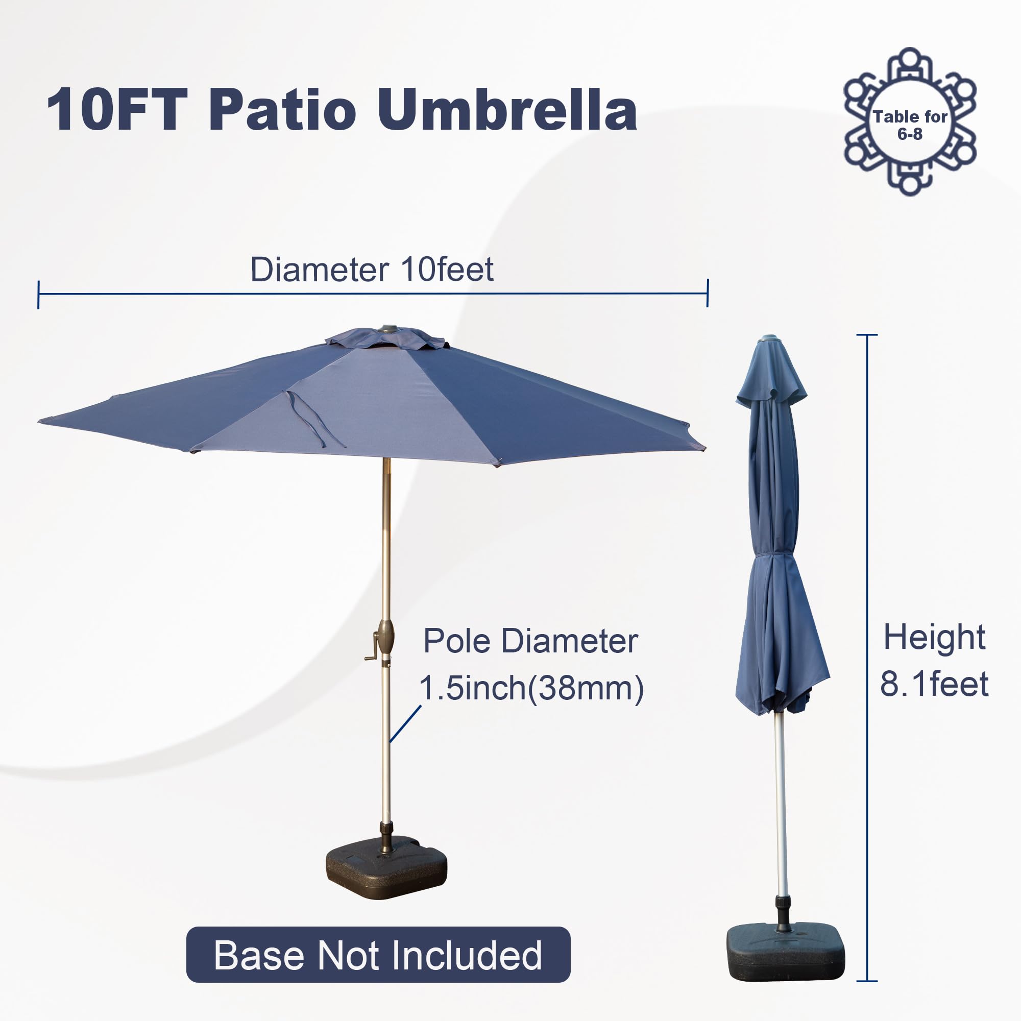 10FT Patio Umbrella, Outdoor Table Umbrella with Push Button Tilt and Crank, UV Protection Waterproof Market Sun Umbrella with 8 Sturdy Ribs for Garden, Deck, Backyard, Pool (Brick red /Navy Blue /Gray)