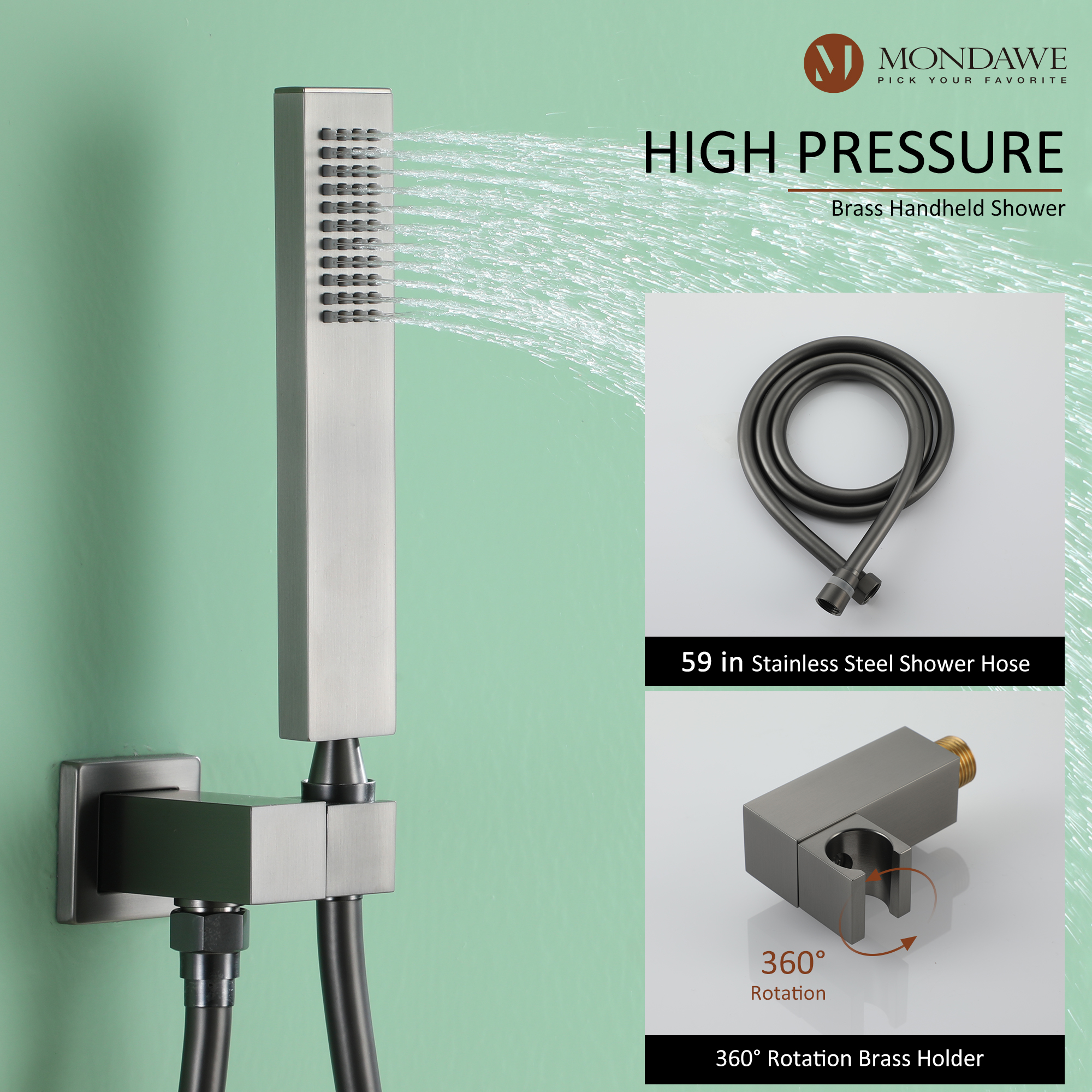 Mondawe 10 Inch Square Bathroom Shower Set(black, chrome, gold, nickel,  gun black)-Mondawe