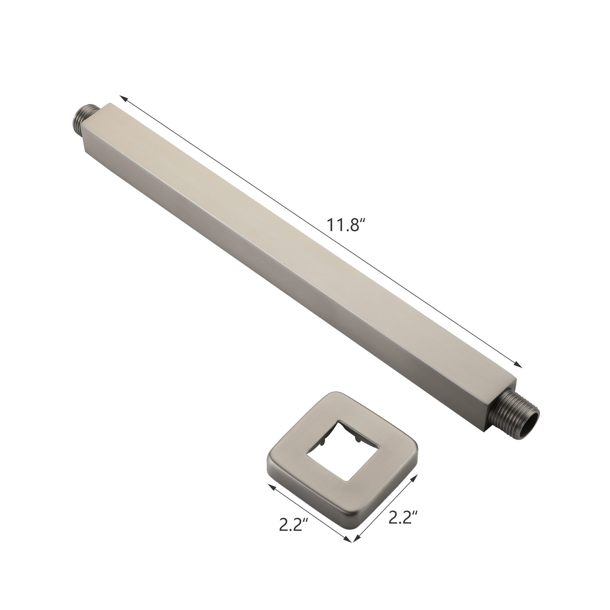 11.8" Stainless Steel Celling Mounted Round/Square Shower Arm with Flange for Rain Shower Head in Matte Black/Brushed Nickel