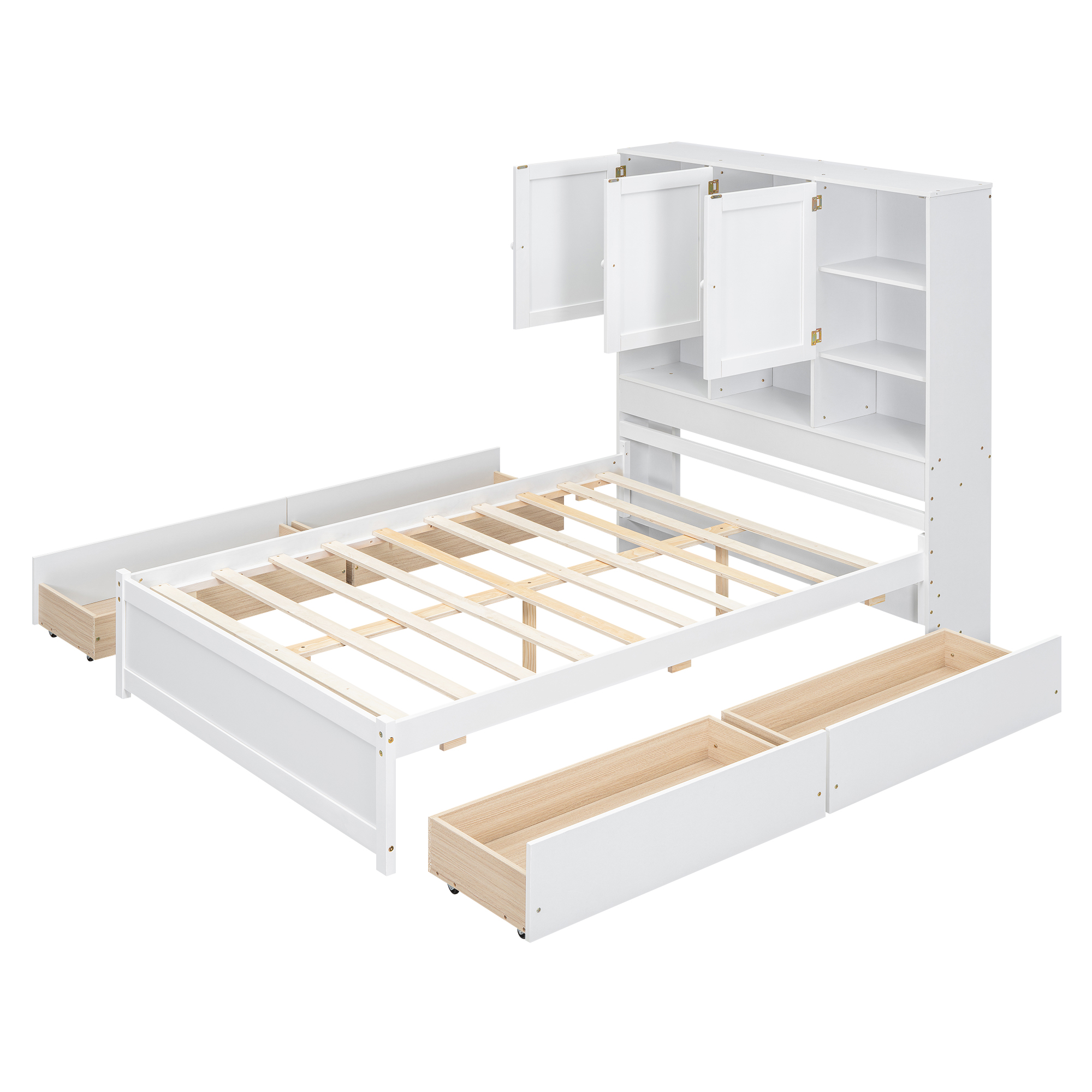 Full/Queen Size Platform Bed with Storage Headboard and 4 Drawers, Gray/White