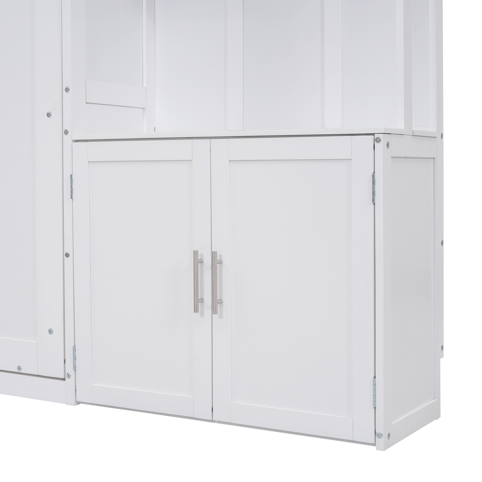 Full Size Murphy Bed with Multiple Storage Shelves and A Cabinet, White 