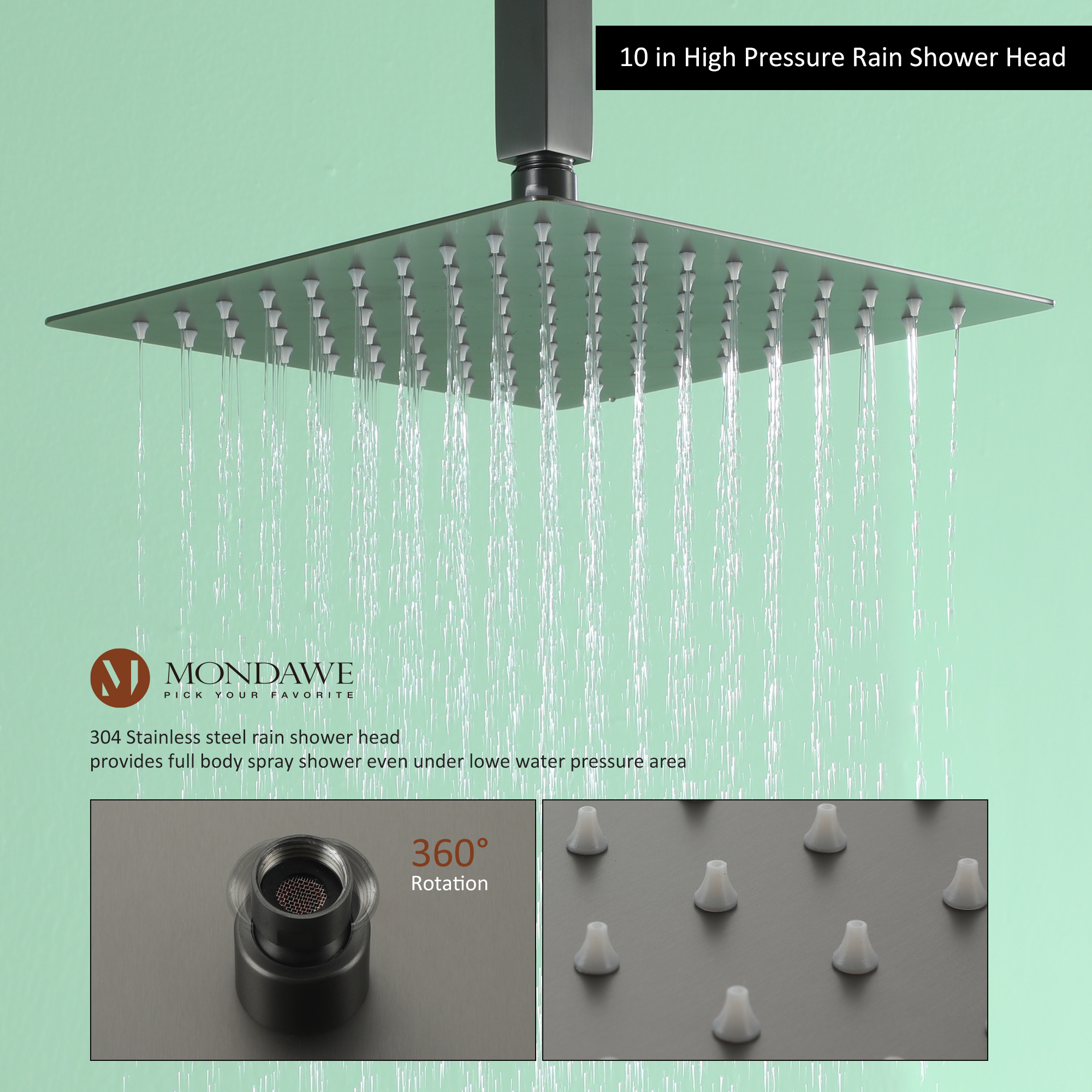 Mondawe 10 Inch Square Bathroom Shower Set(black, chrome, gold, nickel,  gun black)-Mondawe