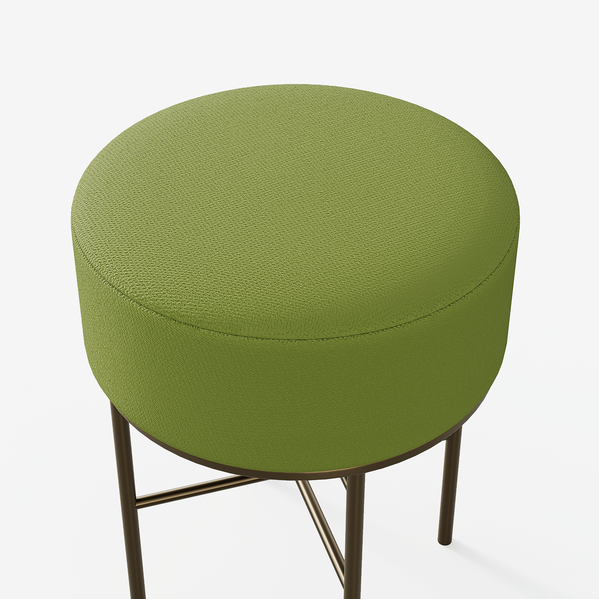 2 pcs Round Cushioned Vanity Stool, Linen Upholstered Vanity Stool for Makeup Room, Modern Soft Stool for Bar and Dining, Ottoman Footrest Stool with Metal Legs for Living Room, Bedroom(Matcha Green/Black) 