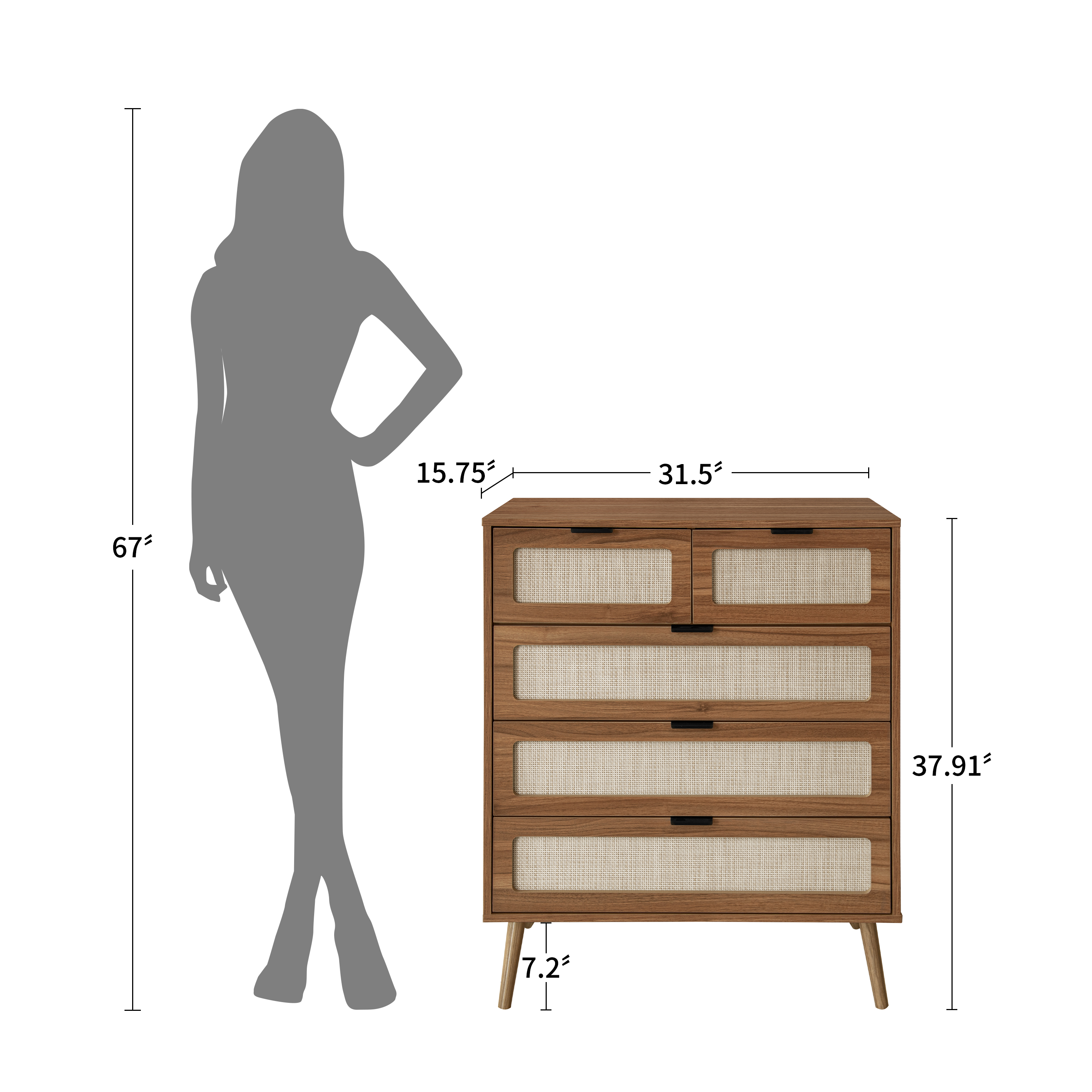 5 Drawer Cabinet, Accent Storage Cabinet, Suitable for Living Room, Bedroom, Dining Room, Study