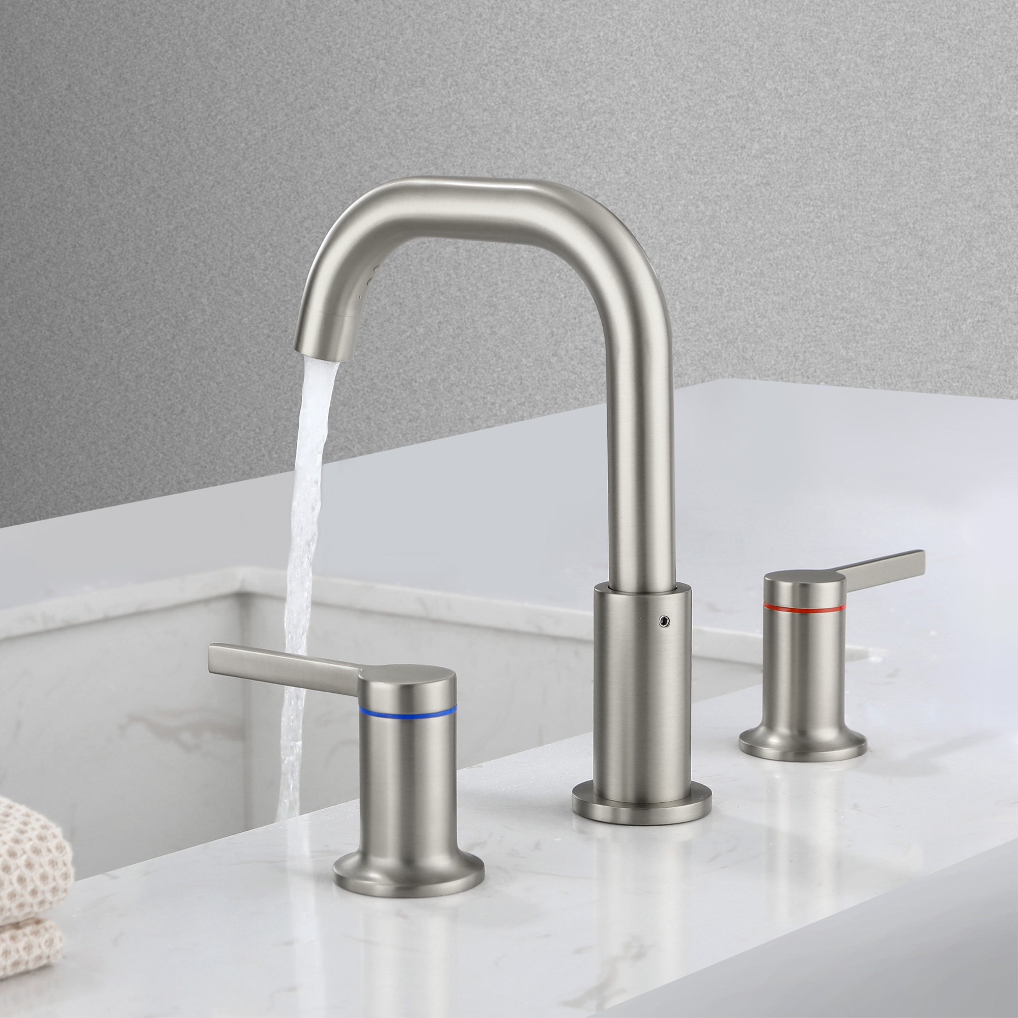 Mondawe Double Handle 8 Inch Brass 3 Hole Widespread Bathroom Sink Faucet(Black/Gold/Nickel)-Mondawe