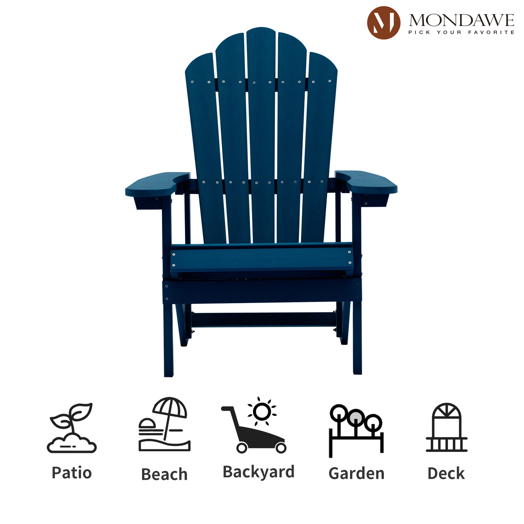 Mondawe Outdoor Stationary Adirondack Chair with Slat Seat For Yard and Garden-Mondawe