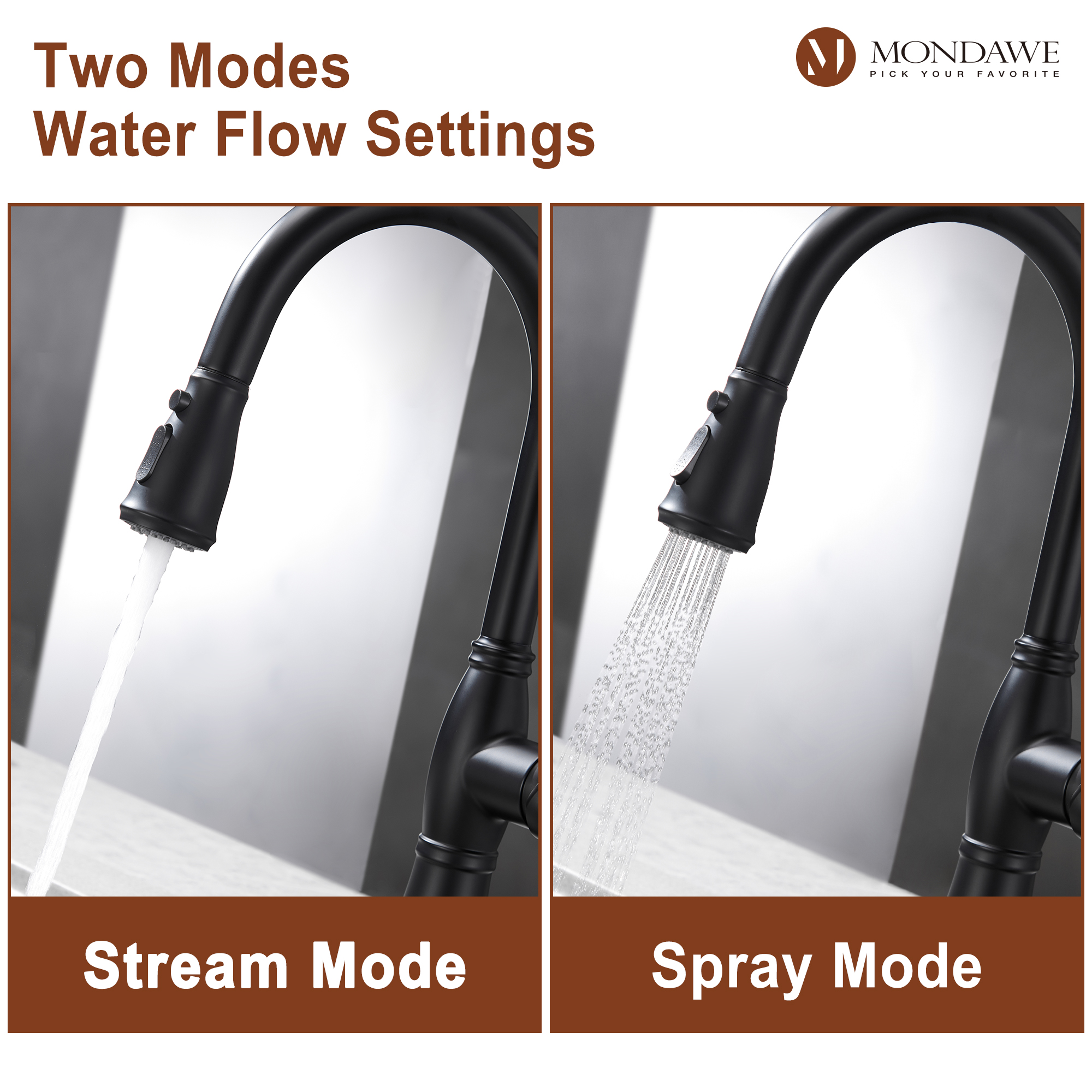 Mondawe Retro Tulip High Arc Pull Down Single Handle Deck Mount Kitchen Faucet-Mondawe