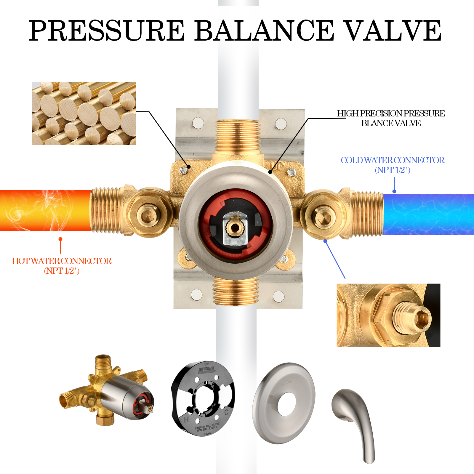 Shower Water Mixer Single Handle Shower ValveTemperature Mixing Valve Complete Shower Kit