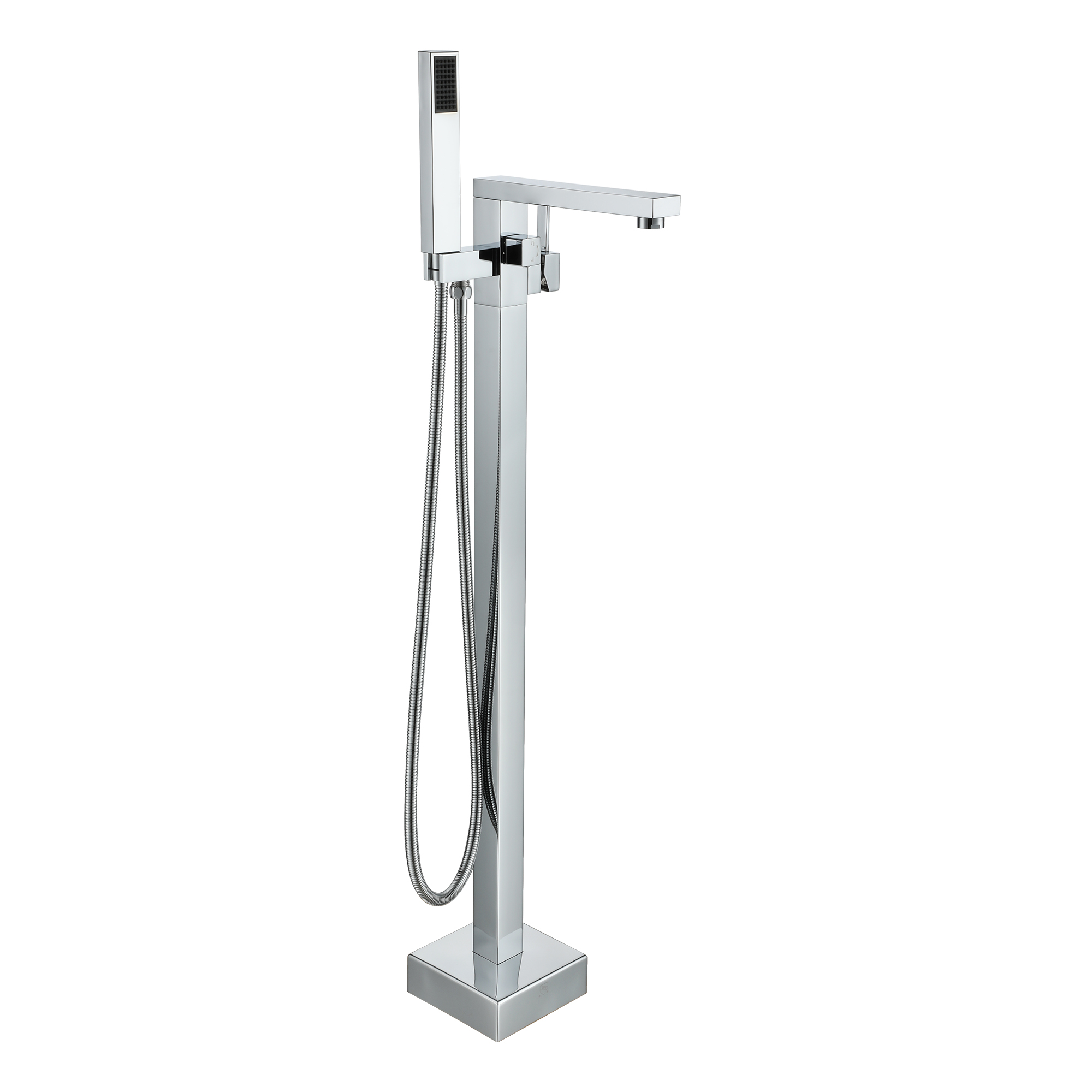 Bathroom Tub Filler with Vertical Spout and Rectangular Hand Shower