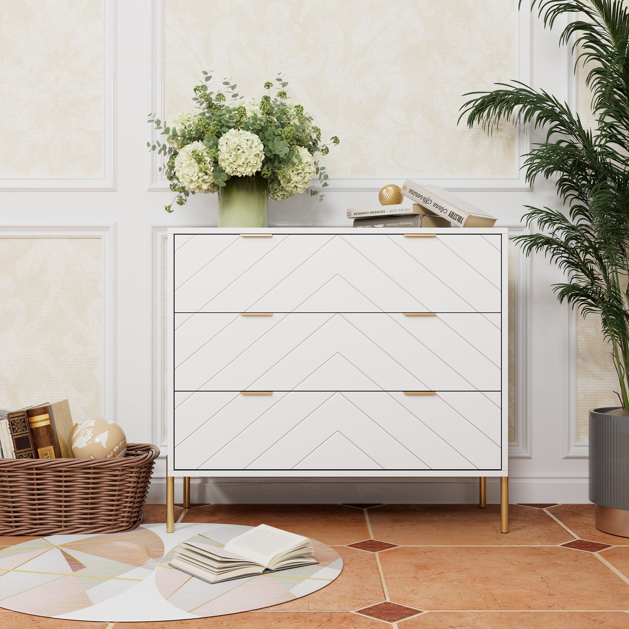 3-Drawer Storage Chest Dresser for Bedroom White/Black/Blue/White，Suitable for corridors and living rooms