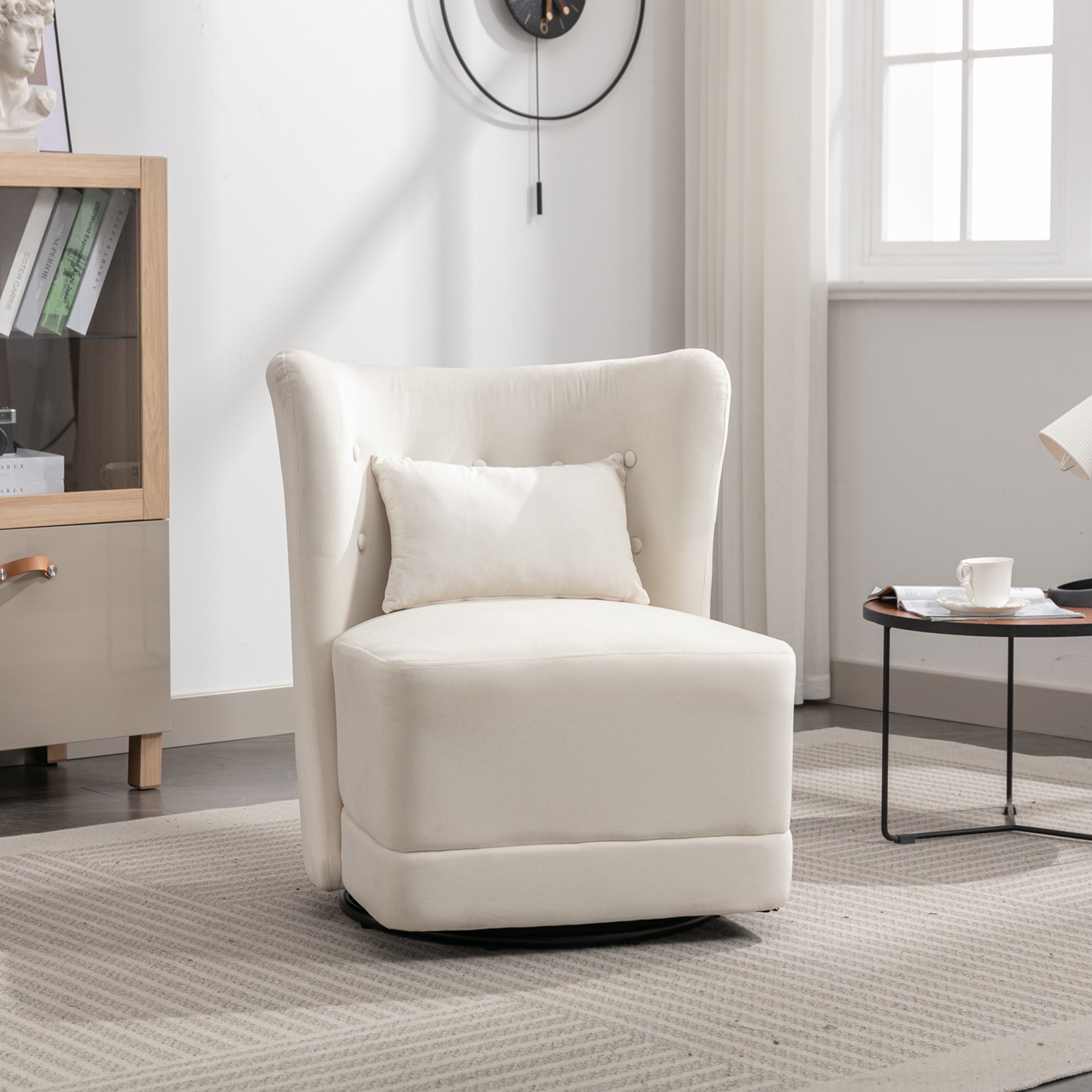 Modern Armless Chair, 360° Swivel Lounge Chair with Back Pillow, for Living Room Bedroom