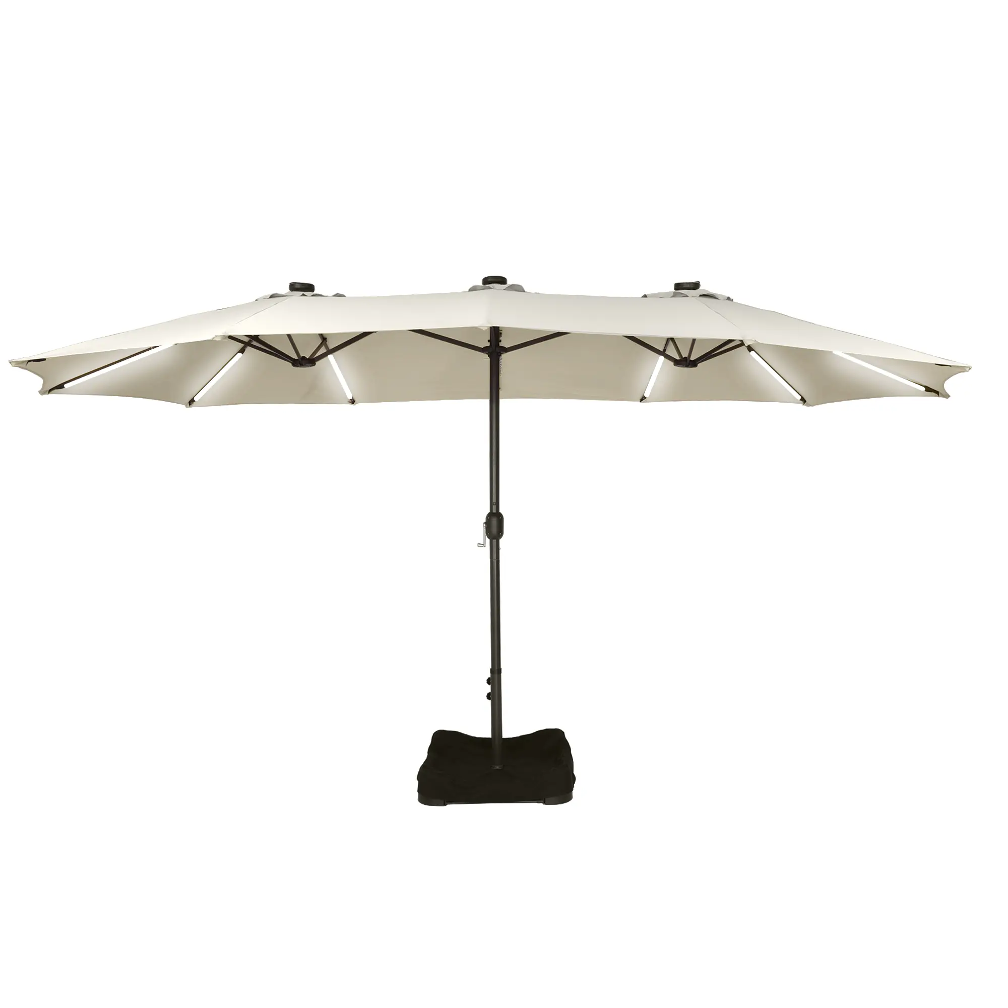 15ft Double-Sided Outdoor Umbrella with Solar String Lights & Base
