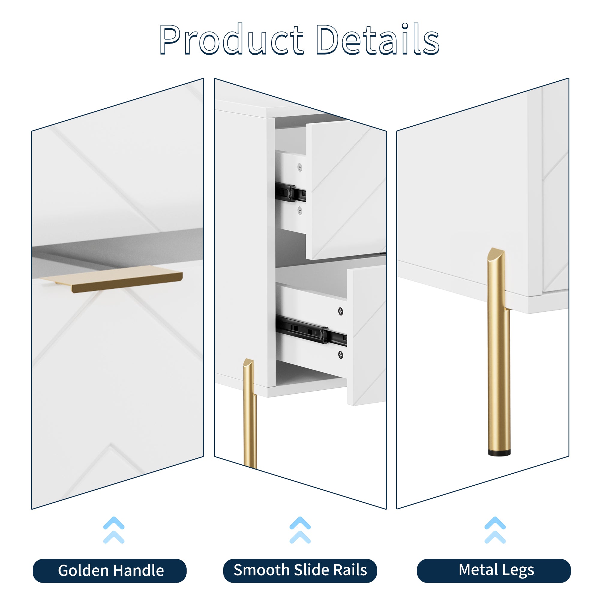 Modern 2-Drawer Storage Nightstand White/Black/Blue/White