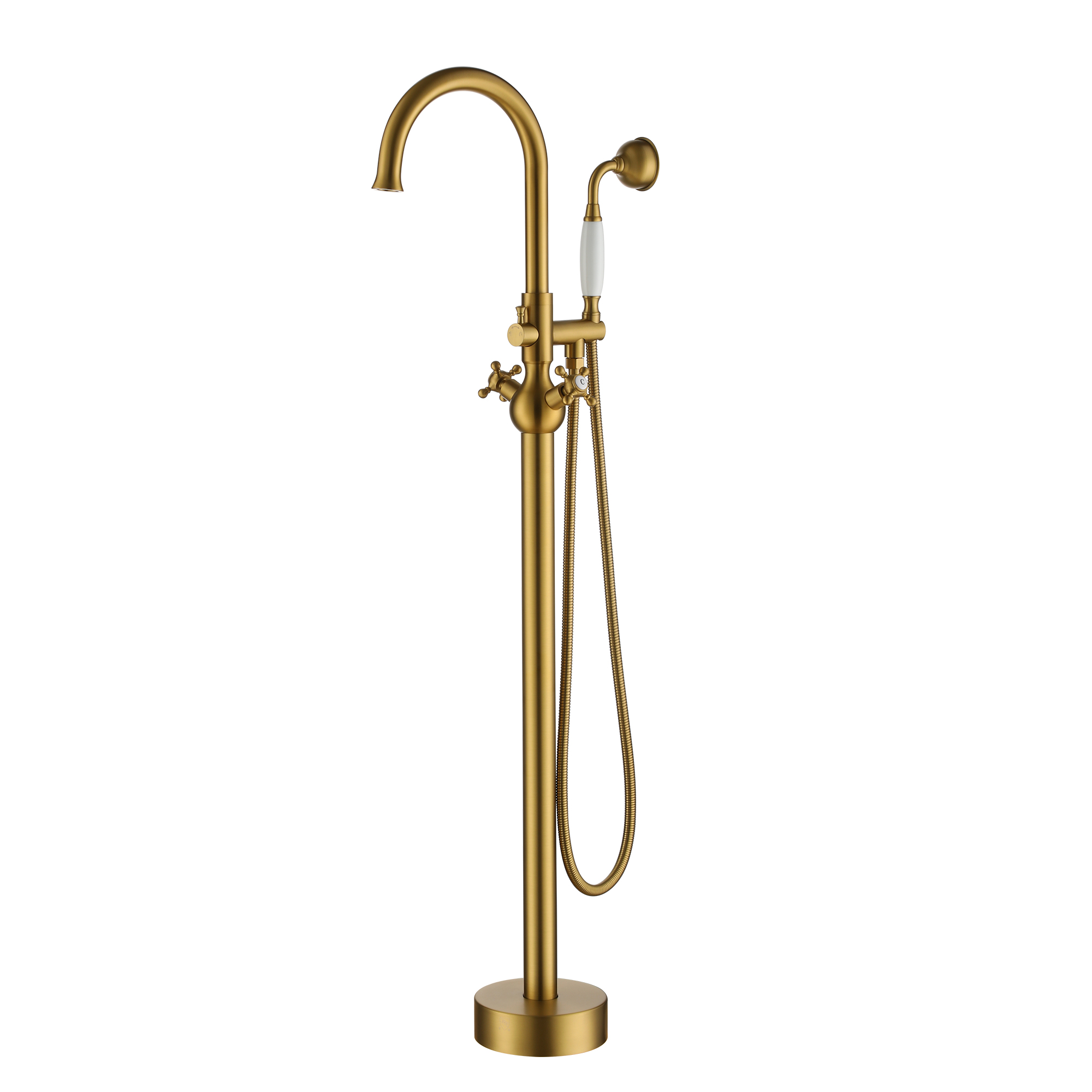 Vintage 2-Handle Floor-Mount Buthtub Freestanding Roman Tub Faucet in Brushed Brass