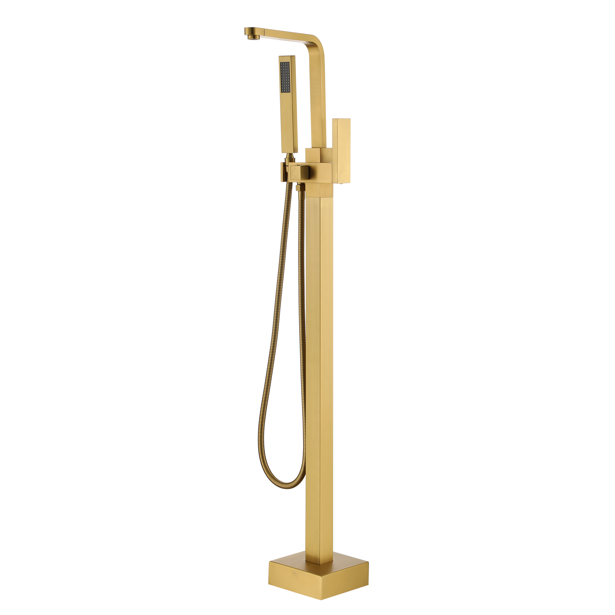 Single-Handle Free-Standing Tub Faucet with Rectangle Hand Shower in Brushed Brass/Brushed Nickel/Oil Rubbed Bronze/Matte Black